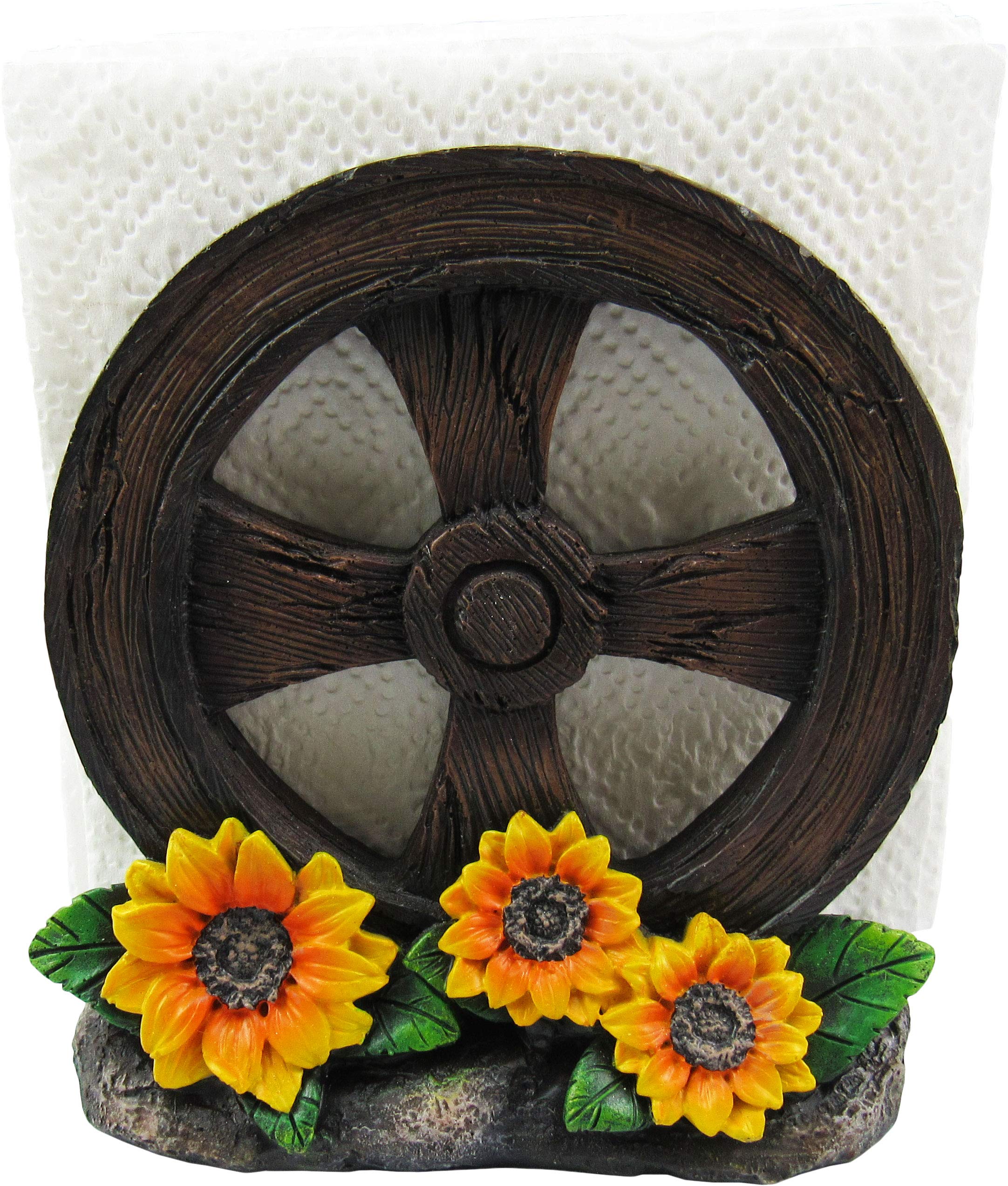 Dwk - Country Diner - Rooster With Wagon Wheel Farm Barrel And Sunflowers Napkin Salt & Pepper Shaker Holder Home D  Cor Kitchen