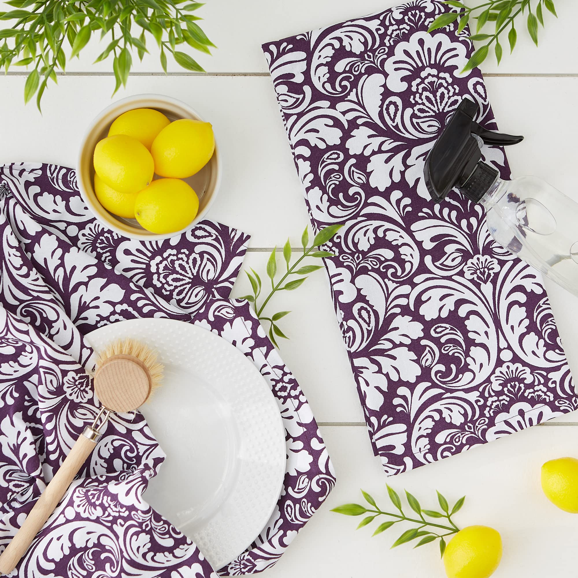 DAMASK DISHTOWEL Set of 2 EGGPLANT