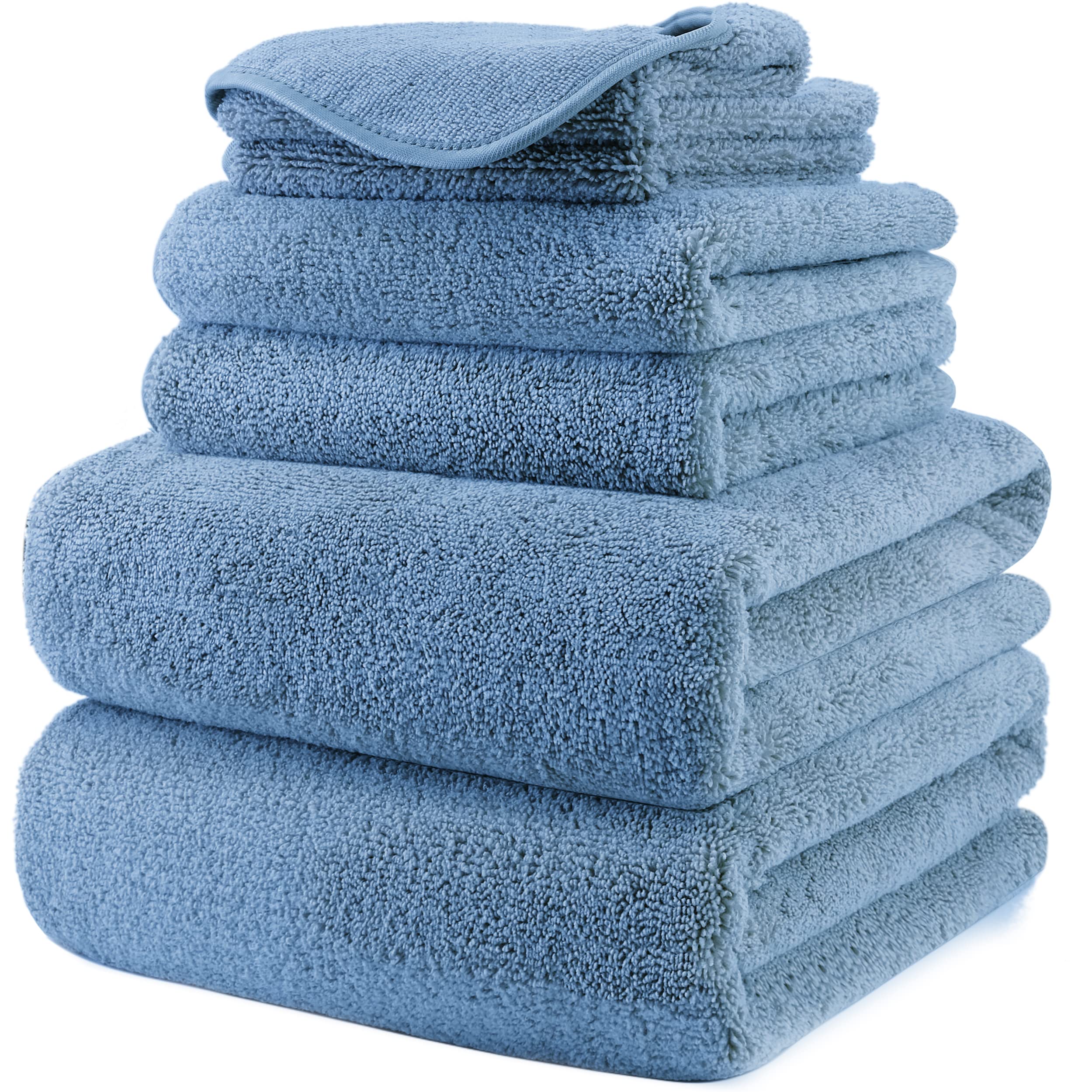Polyte Oversize, 60 X 30 In., Quick Dry Lint Free Microfiber Bath Towel Set, 6 Piece (Blue)