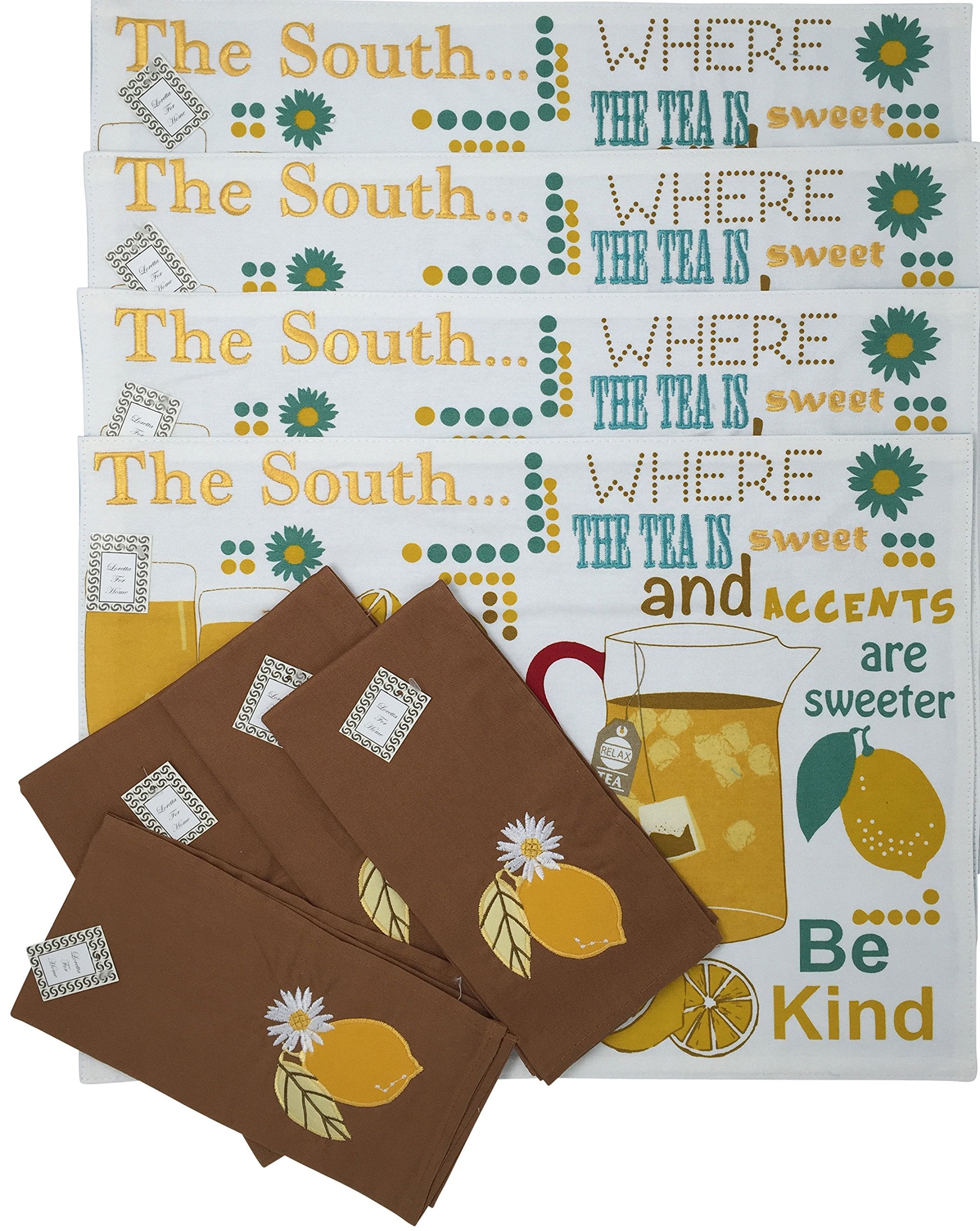 Southern Sayings Sweet Tea 8Pc Placemat/Napkin Dining Set