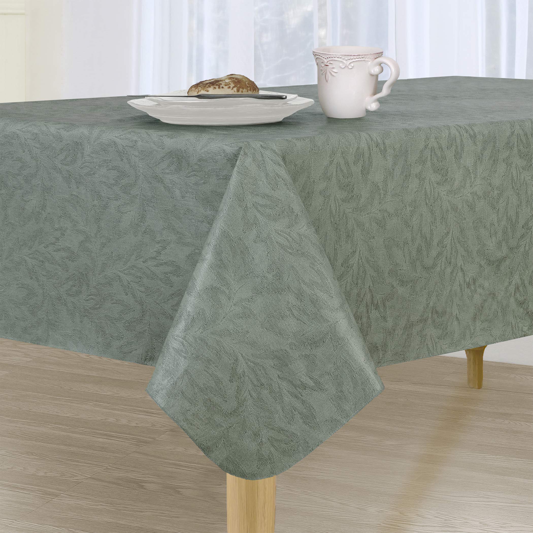 Everyday Luxuries Sonoma Damask Print Flannel Backed Vinyl Tablecloth, 60X102 Oblong (Rectangle.