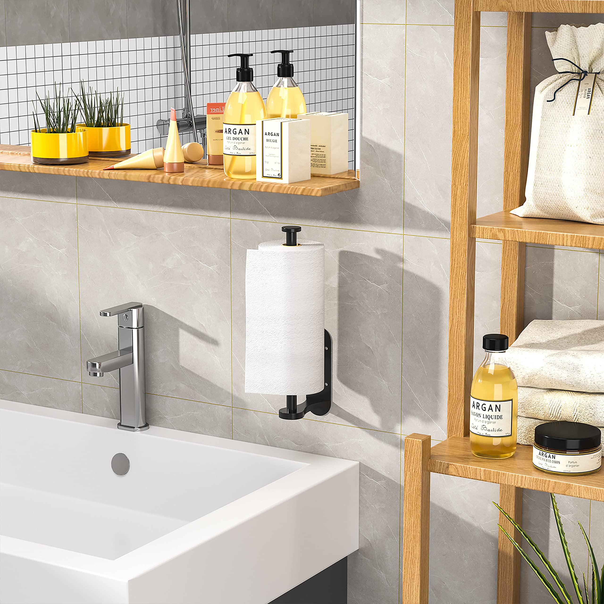 Swaitee Paper Towel Holder - Wall Mount, One-Handed Tear, Stainless Steel, Black, Model ZNZJJ001