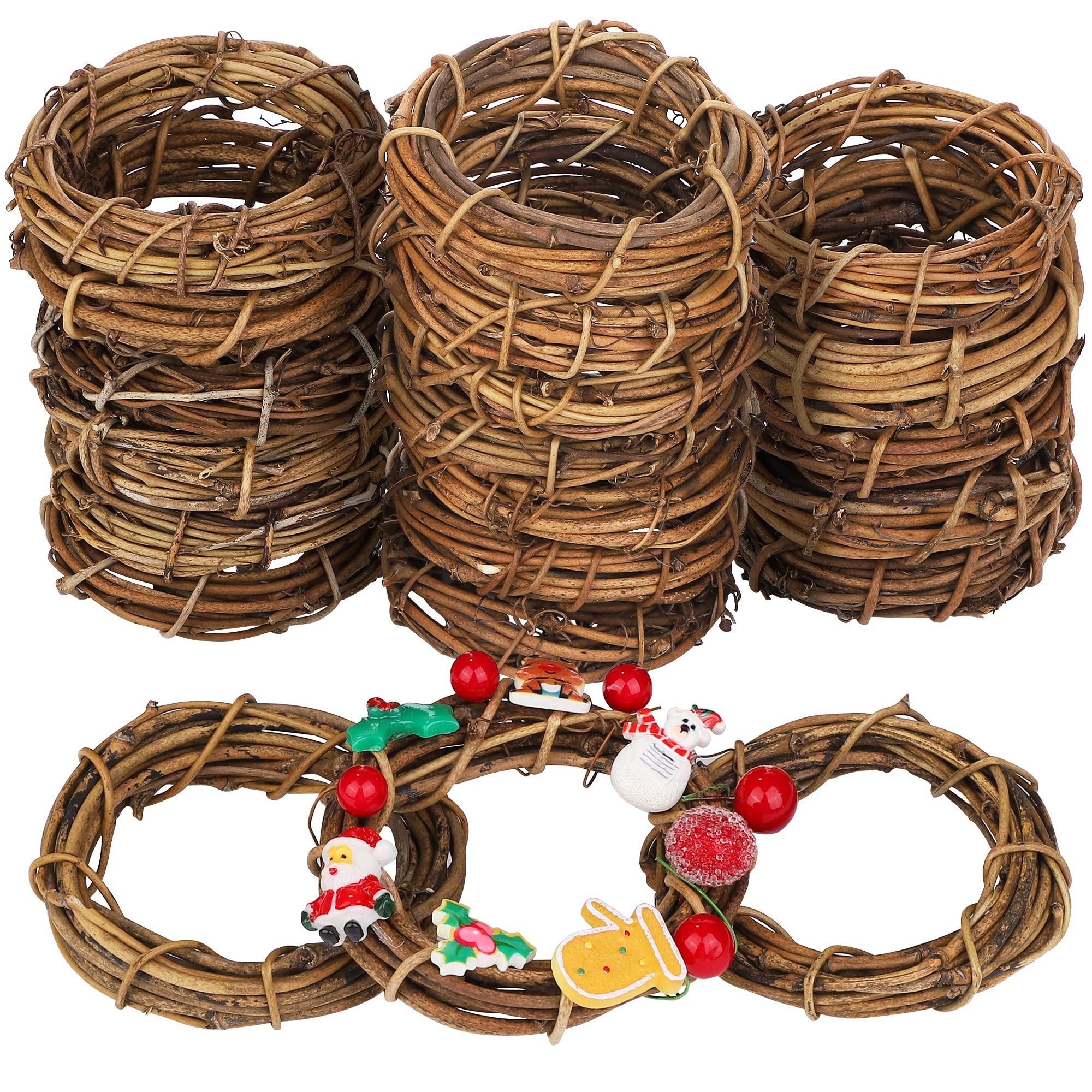 Ruisita 24 Pieces Grapevine Wreaths Vine Branch Wreath Natural 3 Inch Christmas Rattan Wreath Garland Decoration for Christmas H