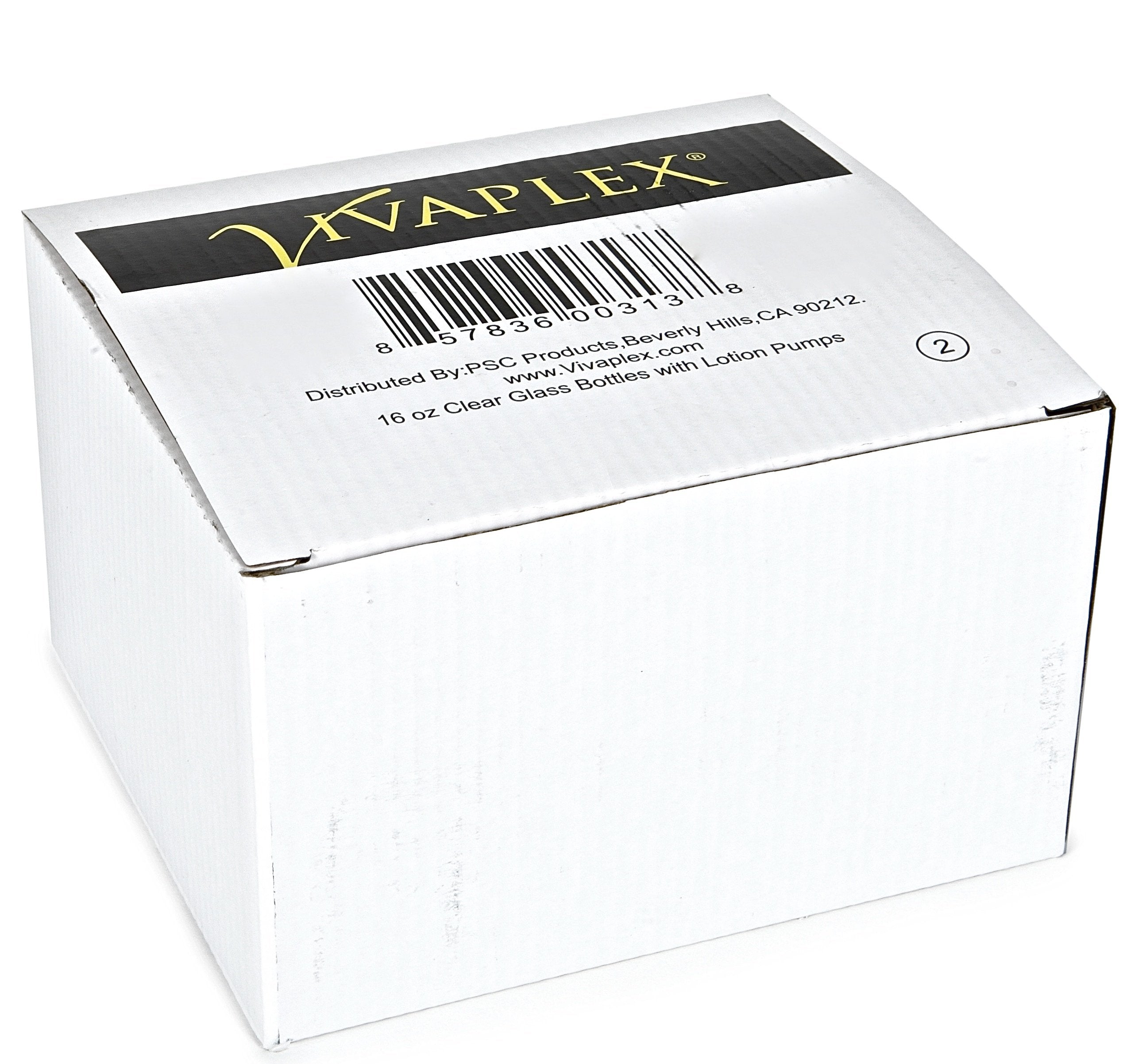 Vivaplex  2  Large  16 oz  Empty  Clear Glass Bottles with Black Lotion Pumps