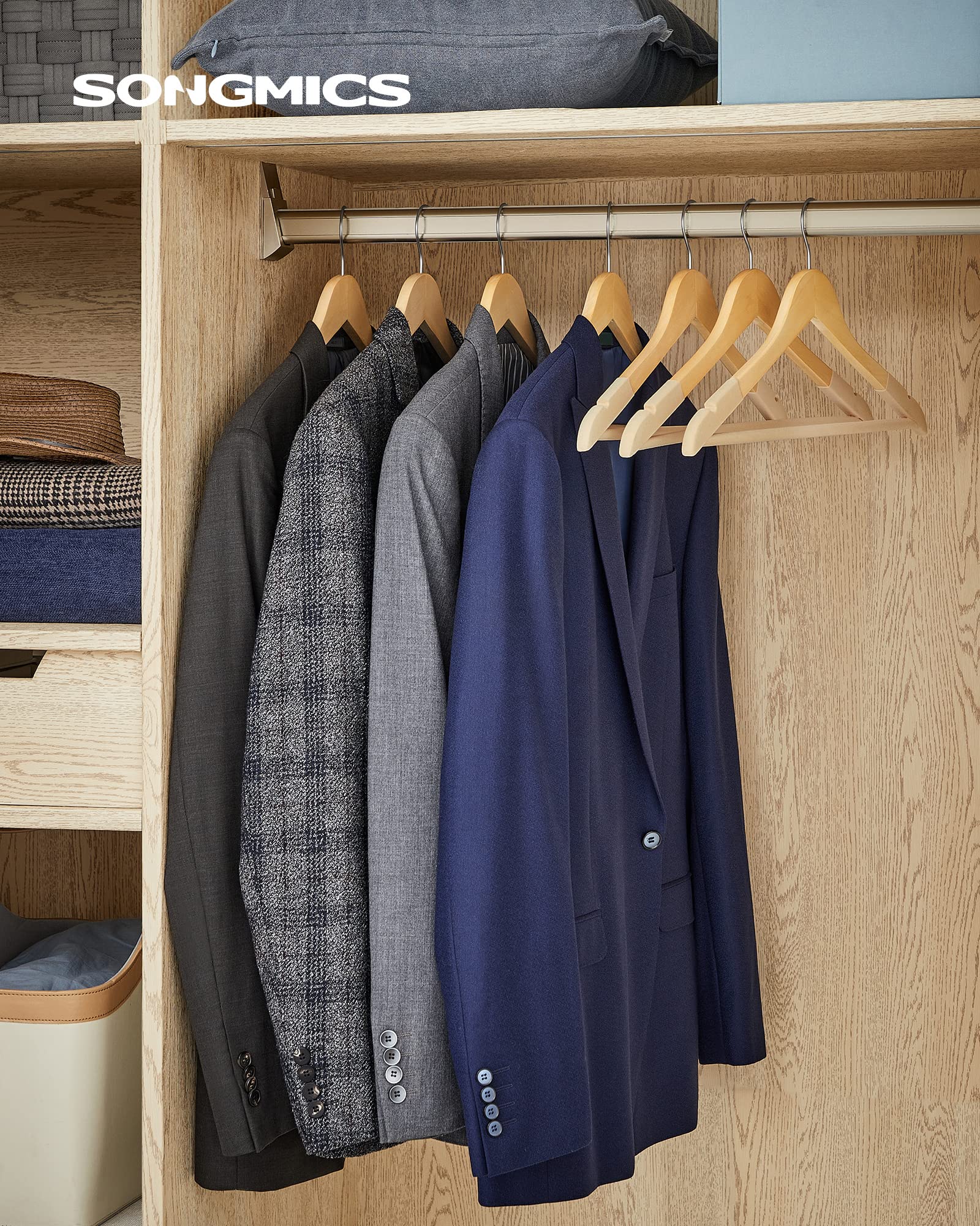 Songmics Velvet Wooden Hangers, Set Of 20 Wooden Hangers With Velvet Surface, Non-Slip Coat Hangers With Shoulder Grooves, Pants