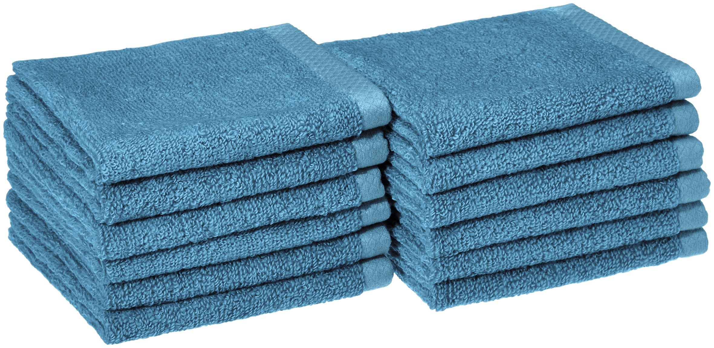 Amazon Basics Cotton Washcloths, Quick-Dry, 12 x 12, 12-Pack, Lake Blue