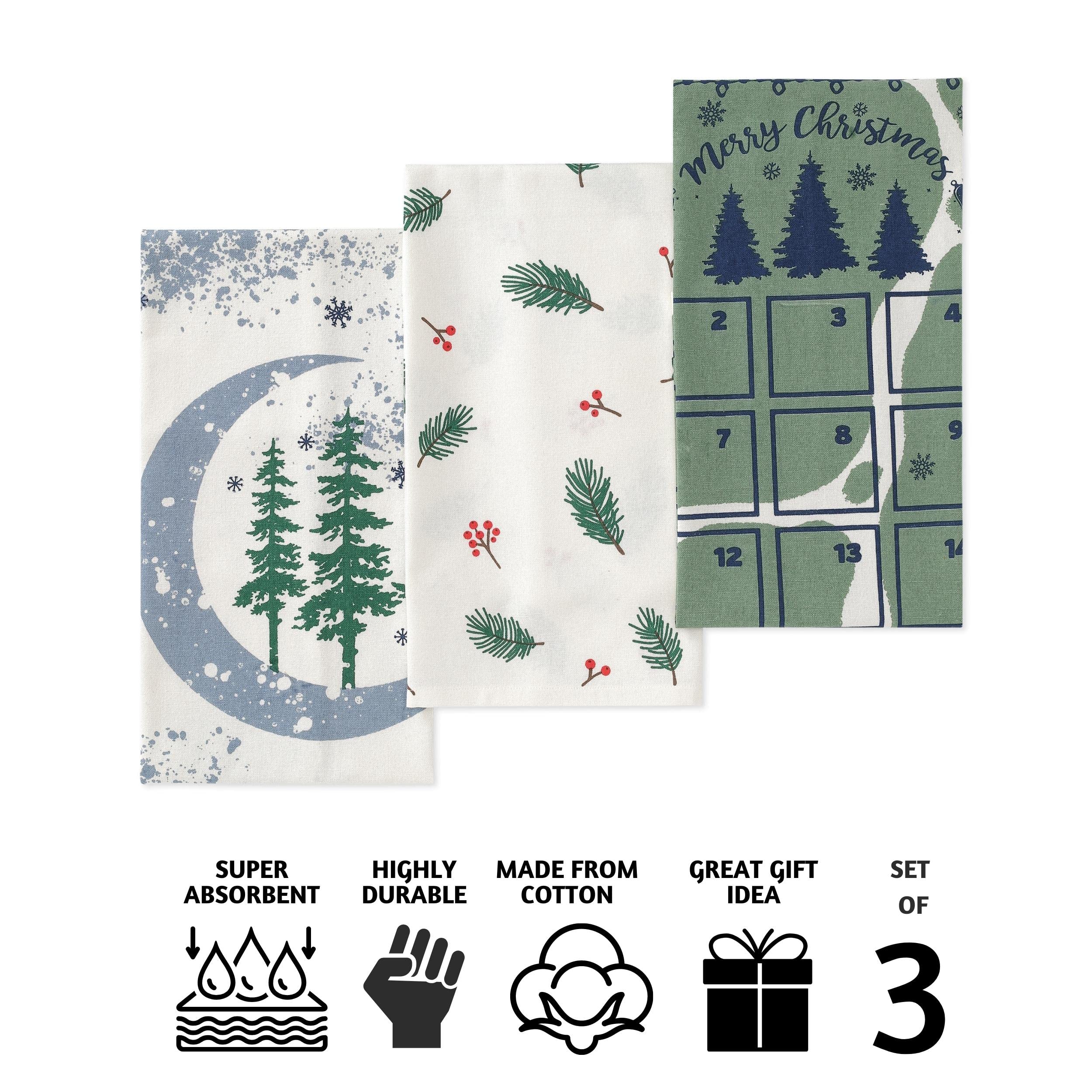 Folkulture Kitchen Towels With Hanging Loop, Set Of 3-100% Cotton Kitchen Towels And Dishcloths Sets, Farmhouse Dish Towels Or T