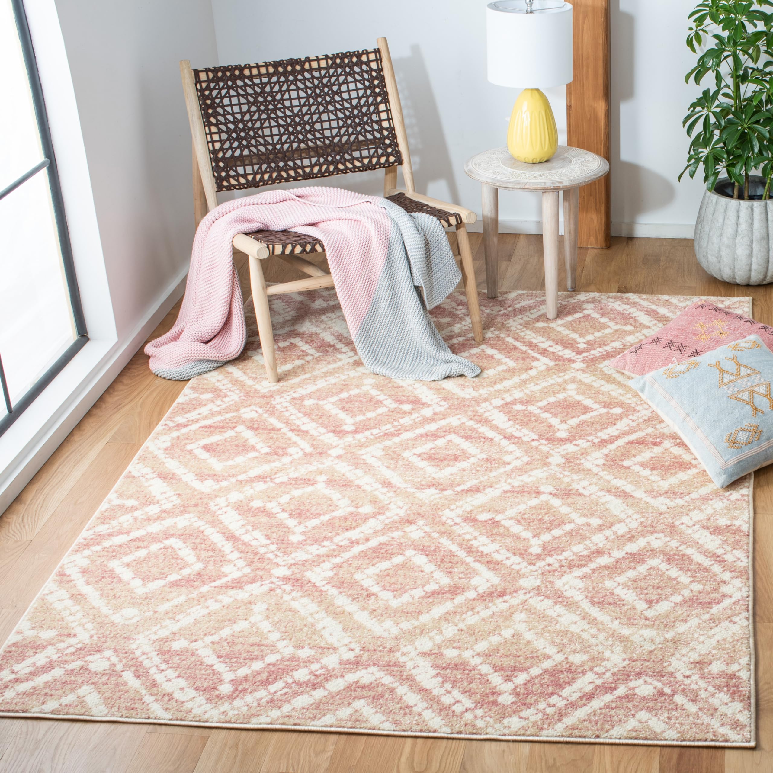 SAFAVIEH Adirondack Collection Accent Rug - 4 x 6, Rose & Gold, Modern Diamond Distressed Design, Non-Shedding & Easy Care, Id