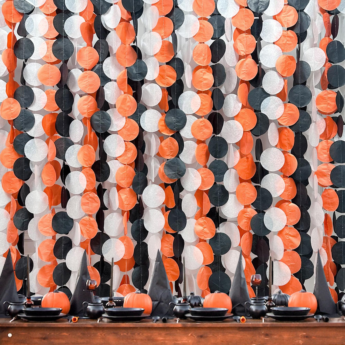 192 Ft Orange Black White Party Decorations Polka Dots Garland Streamer Backdrop For Halloween Fall Autumn Graduation Birthday B