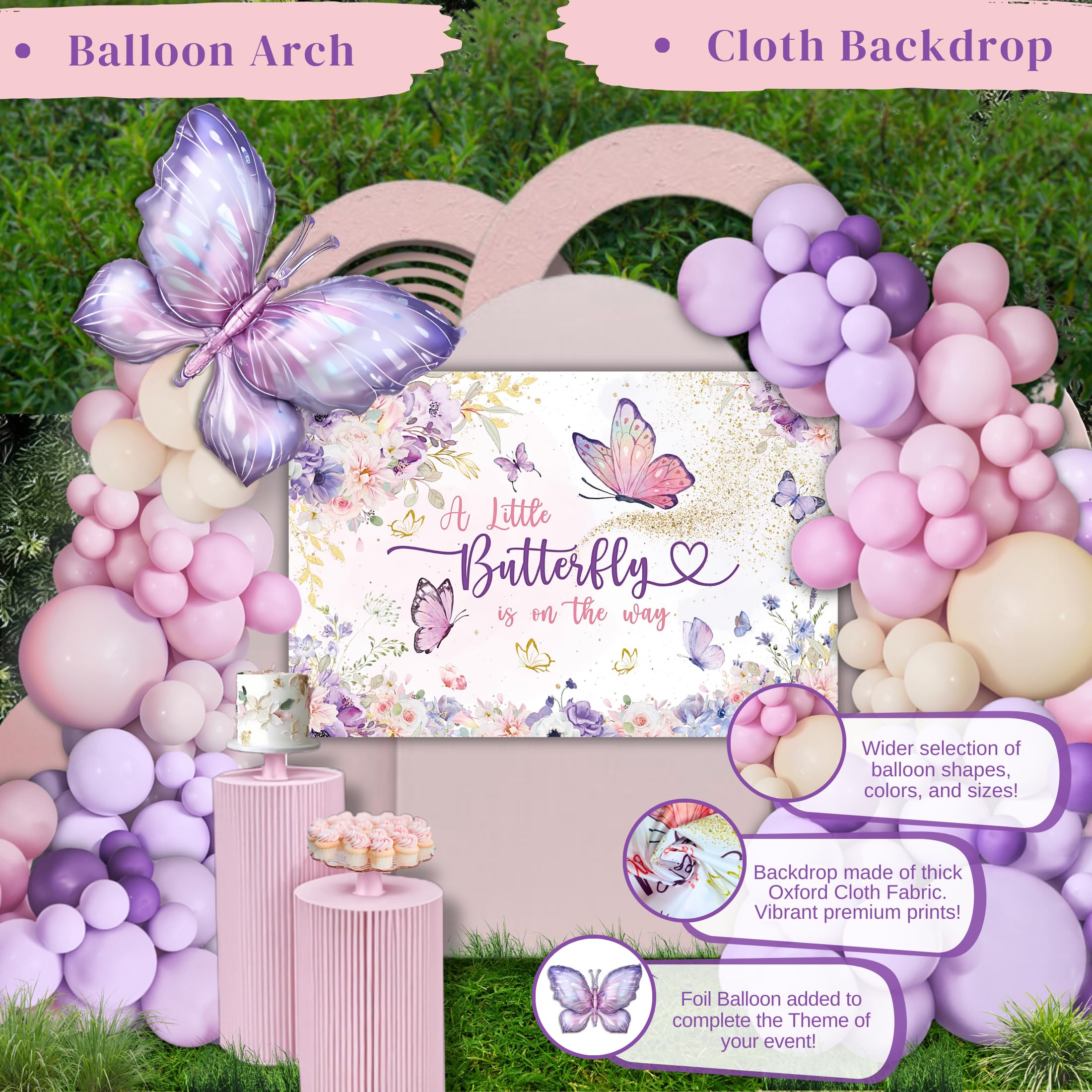 195 Pc Butterfly Baby Shower Decorations For Girl With Pink And Purple Butterfly Balloon Arch Kit, Baby Girl Boxes, Backdrop, Ta