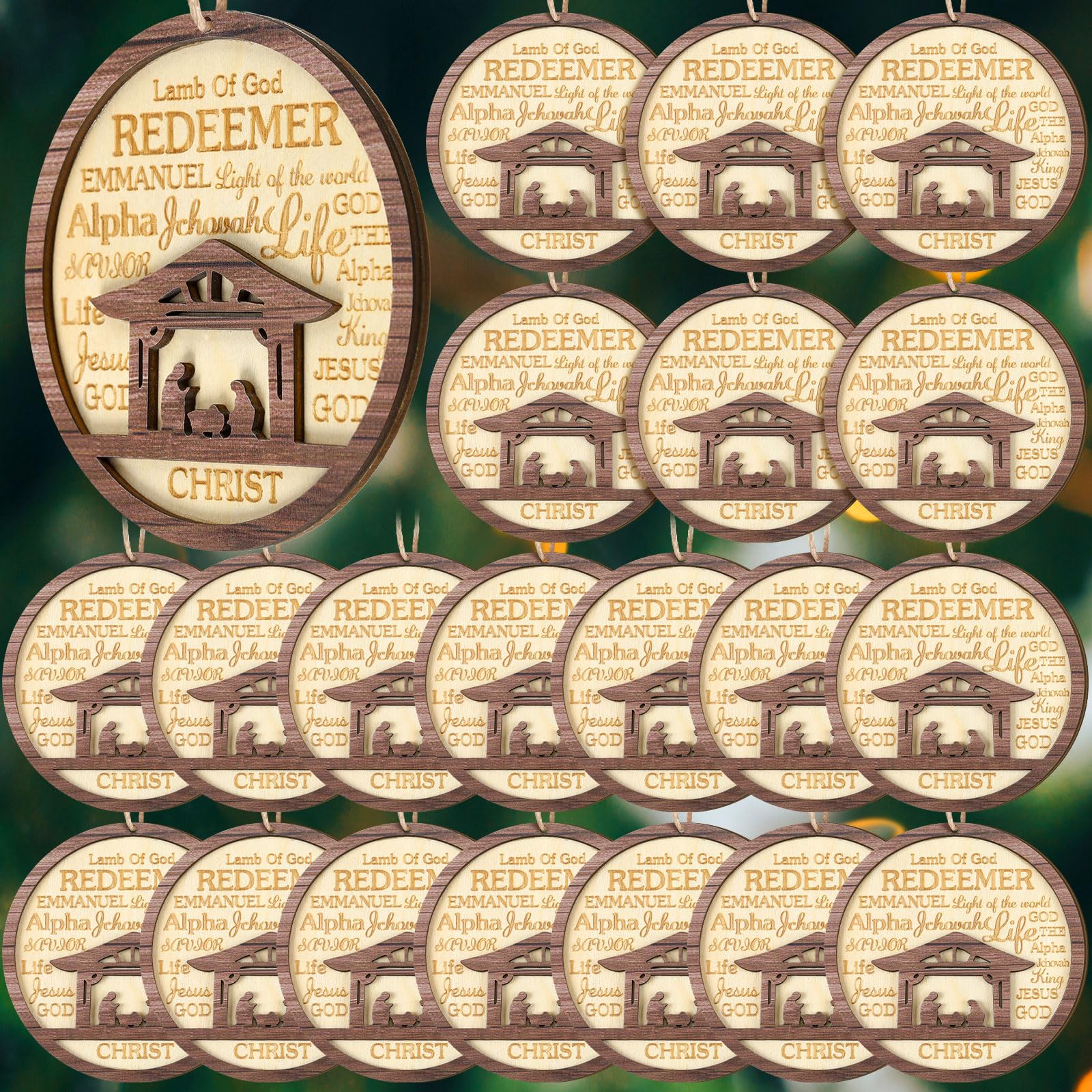 CroBlissful 48 Pack Christmas Nativity Scene Ornaments Bulk Wooden Christian Religious Catholic Gifts Nativity Story Jesus Mary 