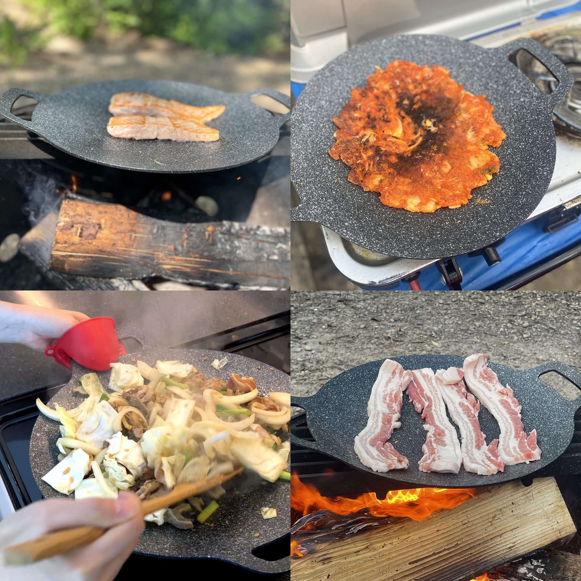 Saltlas Korean Style Bbq Grill Pan For Stove Top, Camping Stove And Ih Stove, 13''- Round Griddle With Double Bottom, Non-Stick