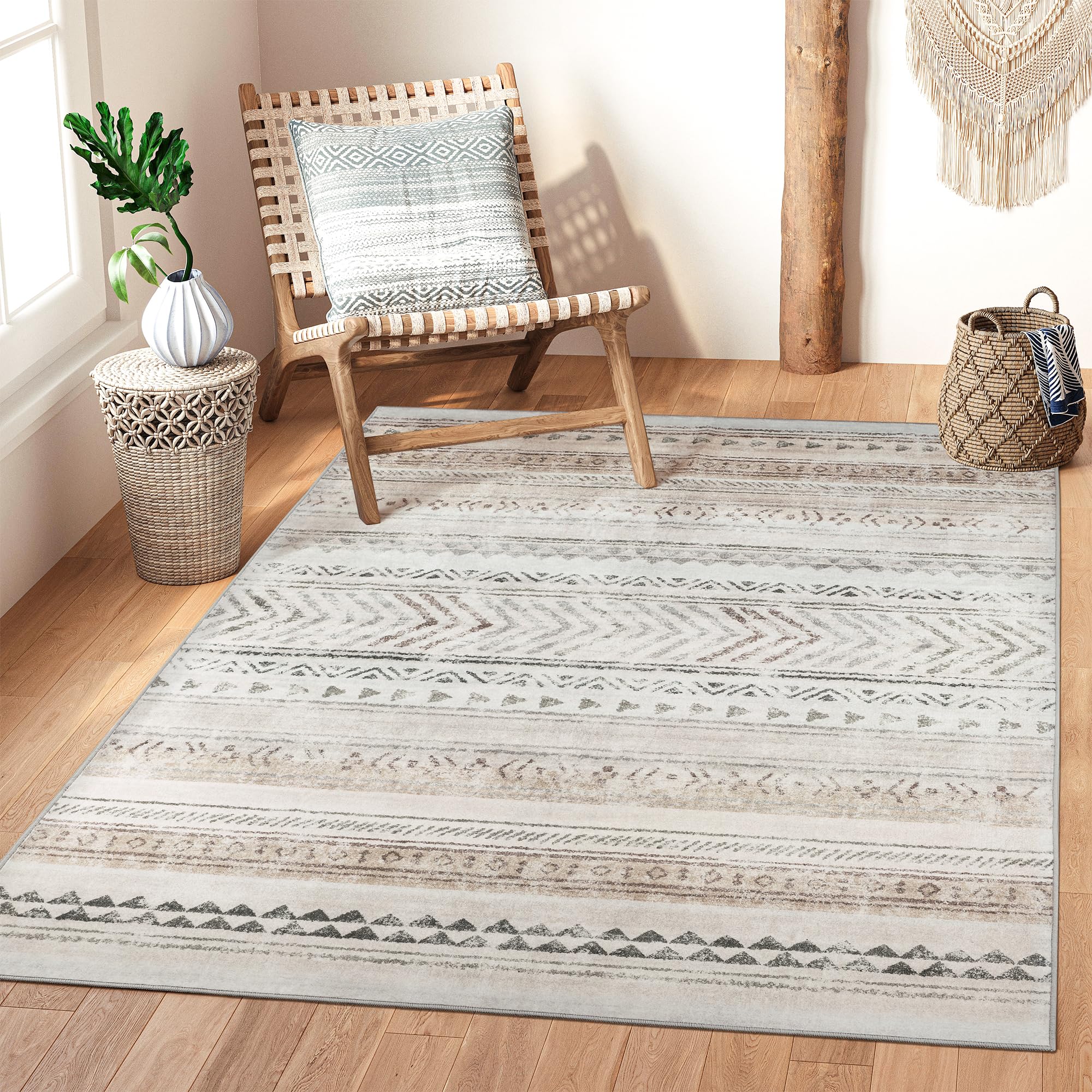 Art&Tuft Area Rug 6x9, Super Soft Ultra-Thin Moroccan Washable, Anti-Slip Backing Rugs for Living Room, Foldable Geometric Machi