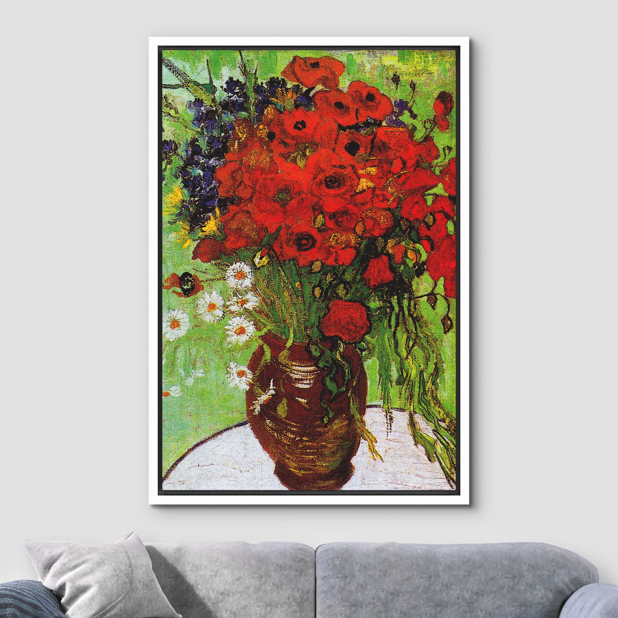 Wall26 Framed Canvas Print Wall Art Red Poppies & Daisies By Master Artist Vincent Van Gogh Nature Wilderness Illustrations Fine