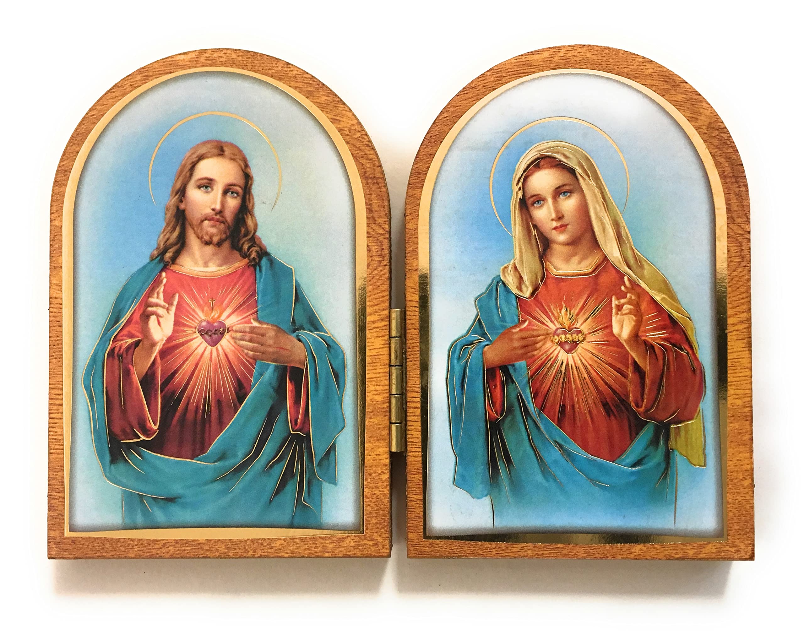 5 x 3.5 Sacred Heart of Jesus and Immaculate Heart of Mary Wooden Diptych