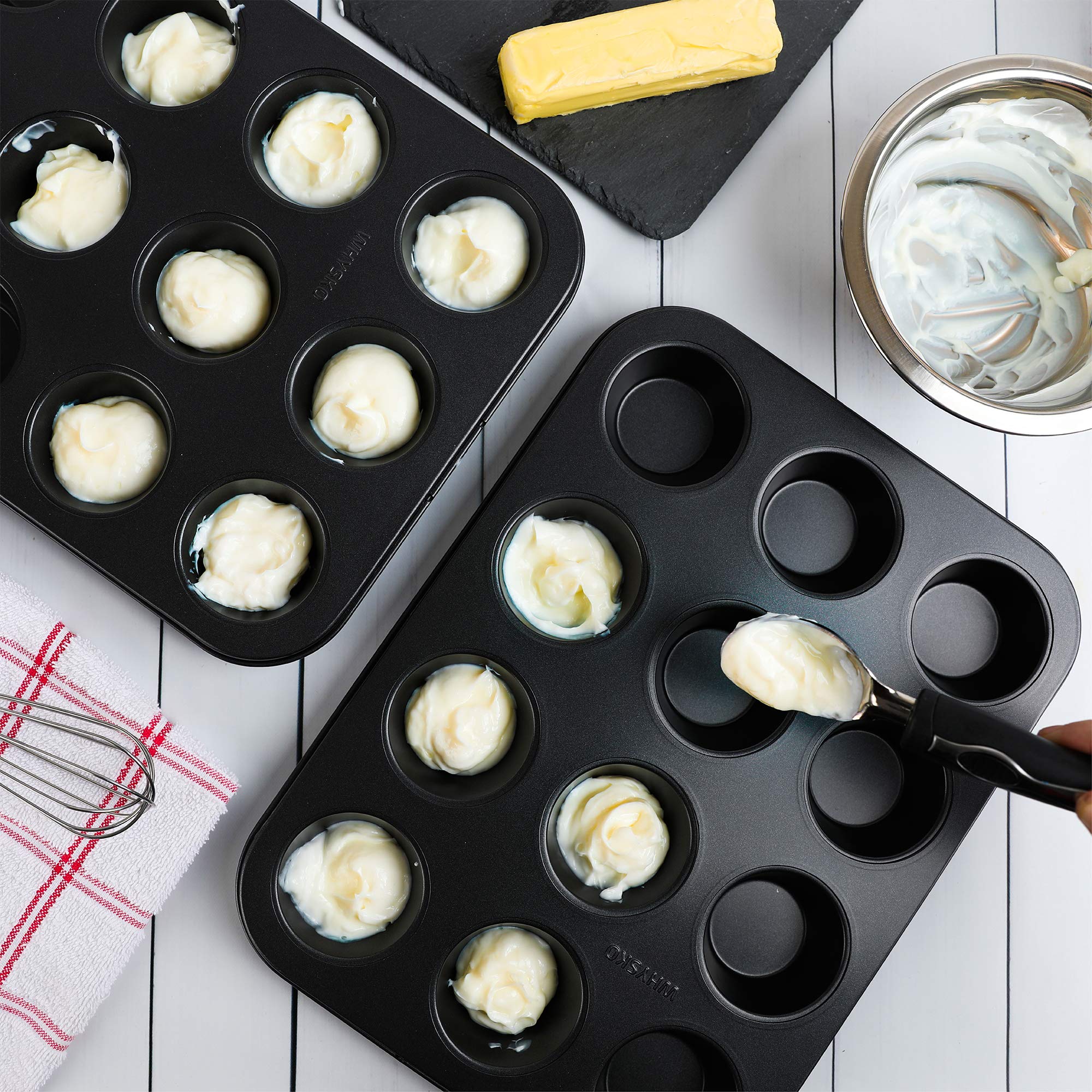 Non-Stick Bakeware 12 Cup Muffin Pan, Set Of 2, Heavy Duty & Easy Release Cupcake Baking Pan