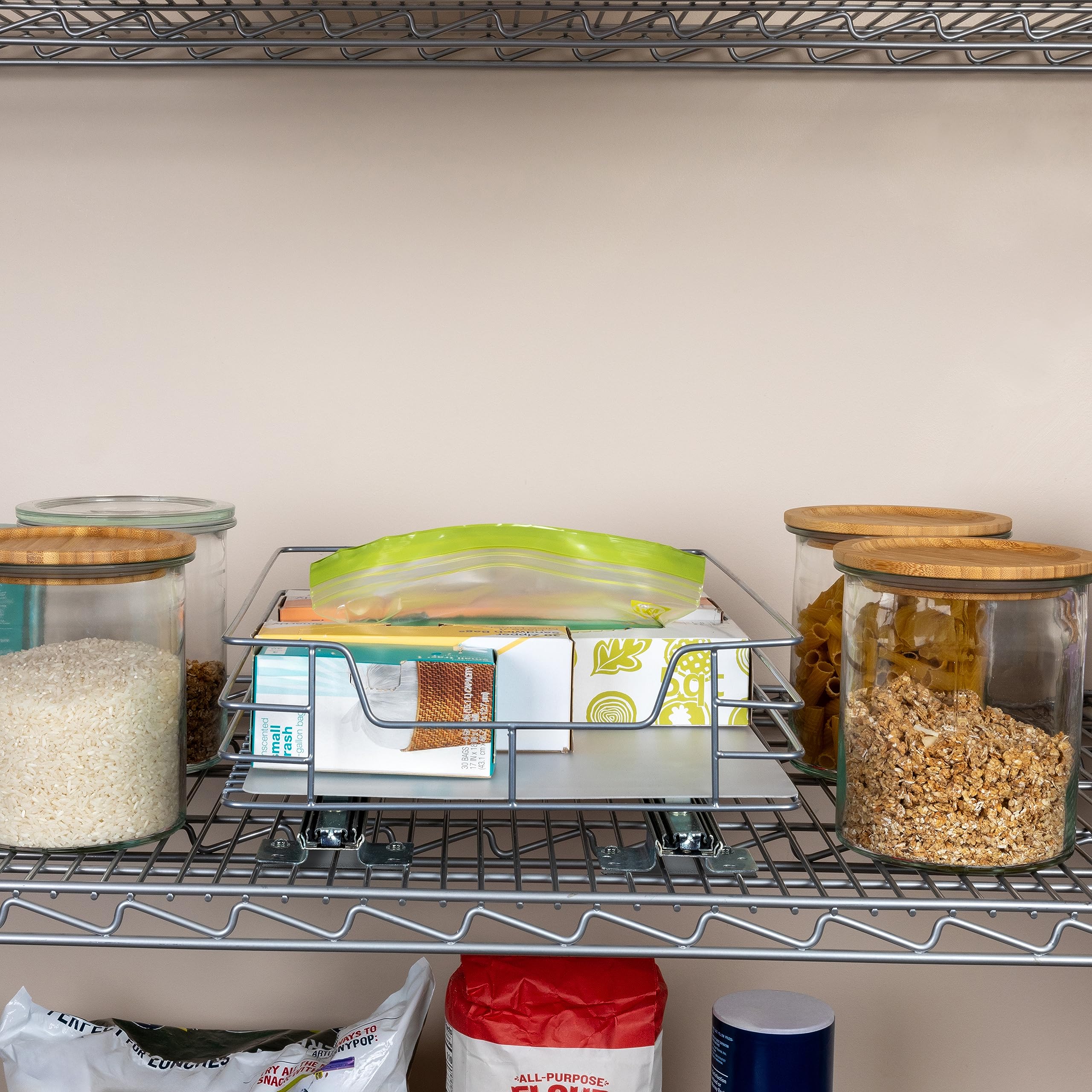 Household Essentials Sliding Pantry Organizer,4.92'' H X 12.01'' W X 15.94'' D,Perfect Kitchen Organization Solution, Durable Po