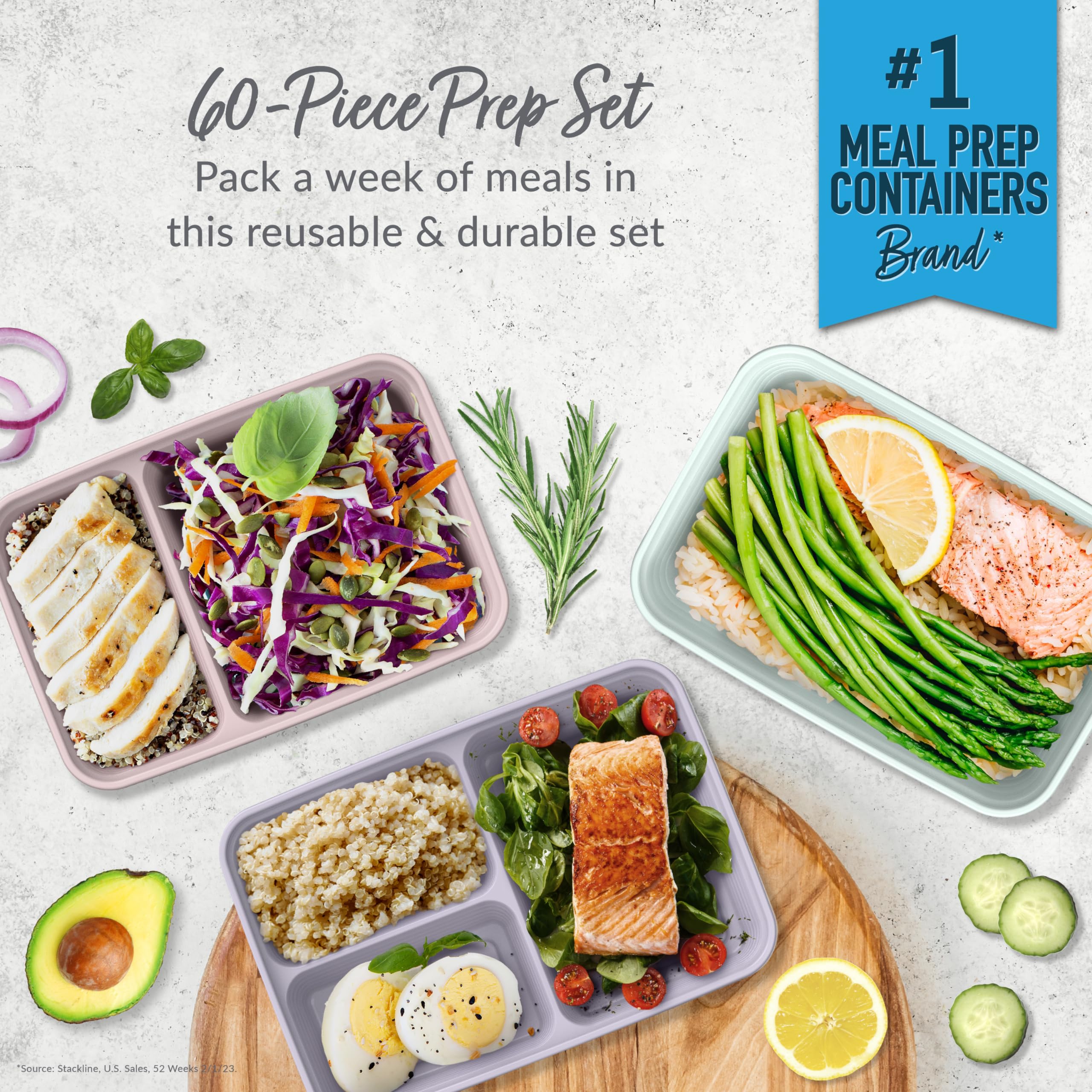 Bentgo Prep 60-Piece Meal Prep Kit - Reusable Food Containers 1-Compartment, 2-Compartment, & 3-Compartments For Healthy Eating