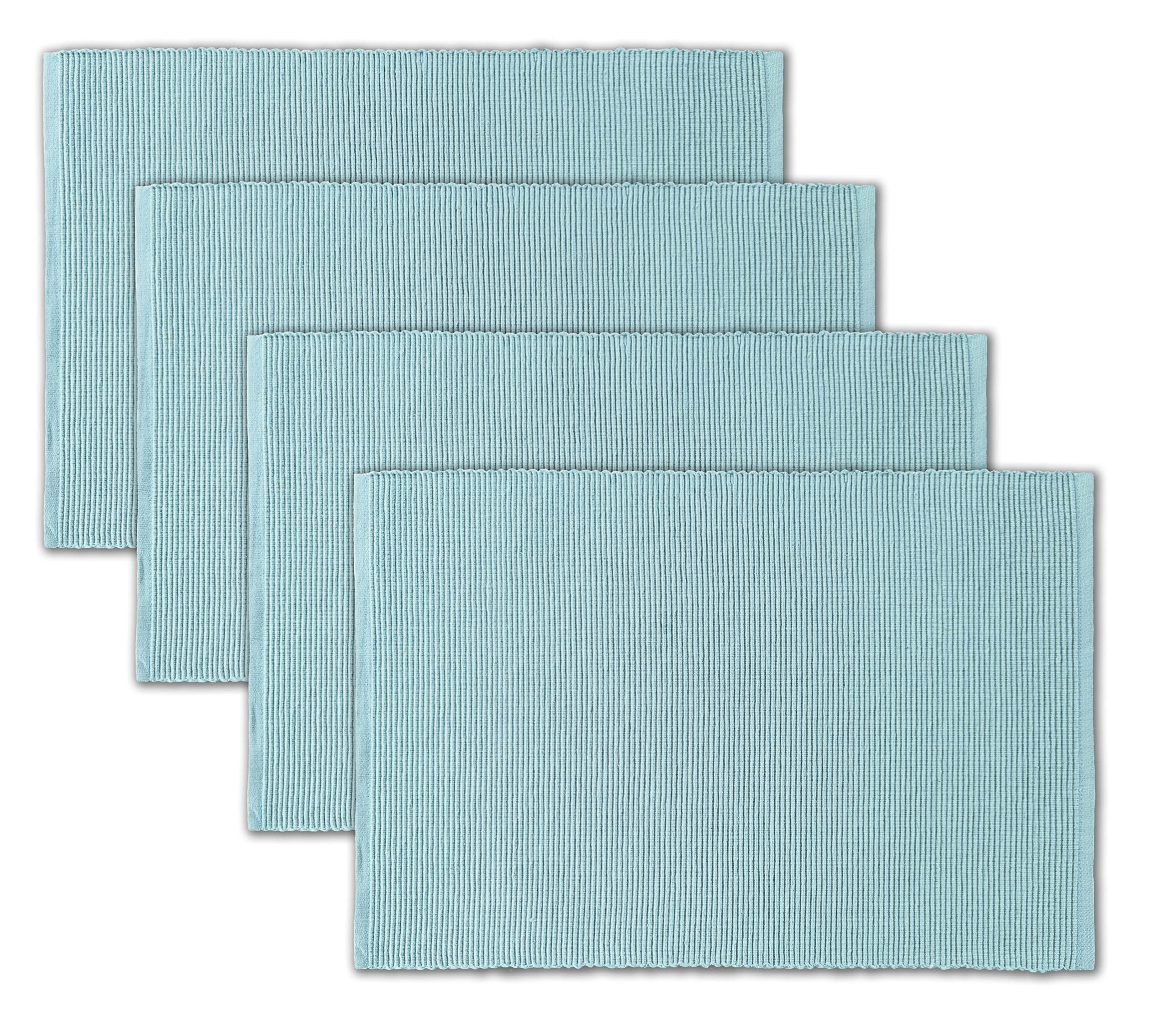 Avka Studio 100% Cotton Ribbed Placemats - Set Of 4-13 X 19 Inches - Light Blue - Everyday Cloth Table Mats - Thick Construction