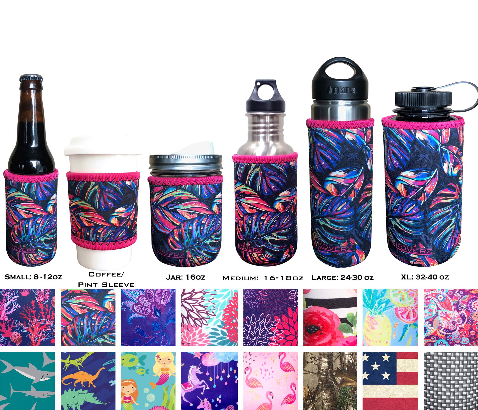 Koverz Xl Neoprene 32-40 Oz Water Bottle Insulator Cooler Coolie - Xl Tropics