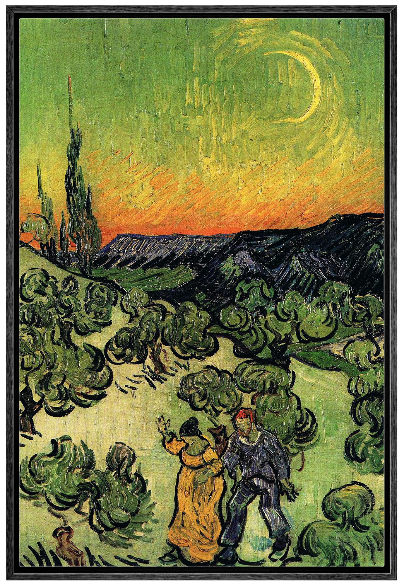 Wall26 Framed Canvas Print Wall Art Road With Cypress & Star By Master Artist Vincent Van Gogh Nature Wilderness Illustrations F