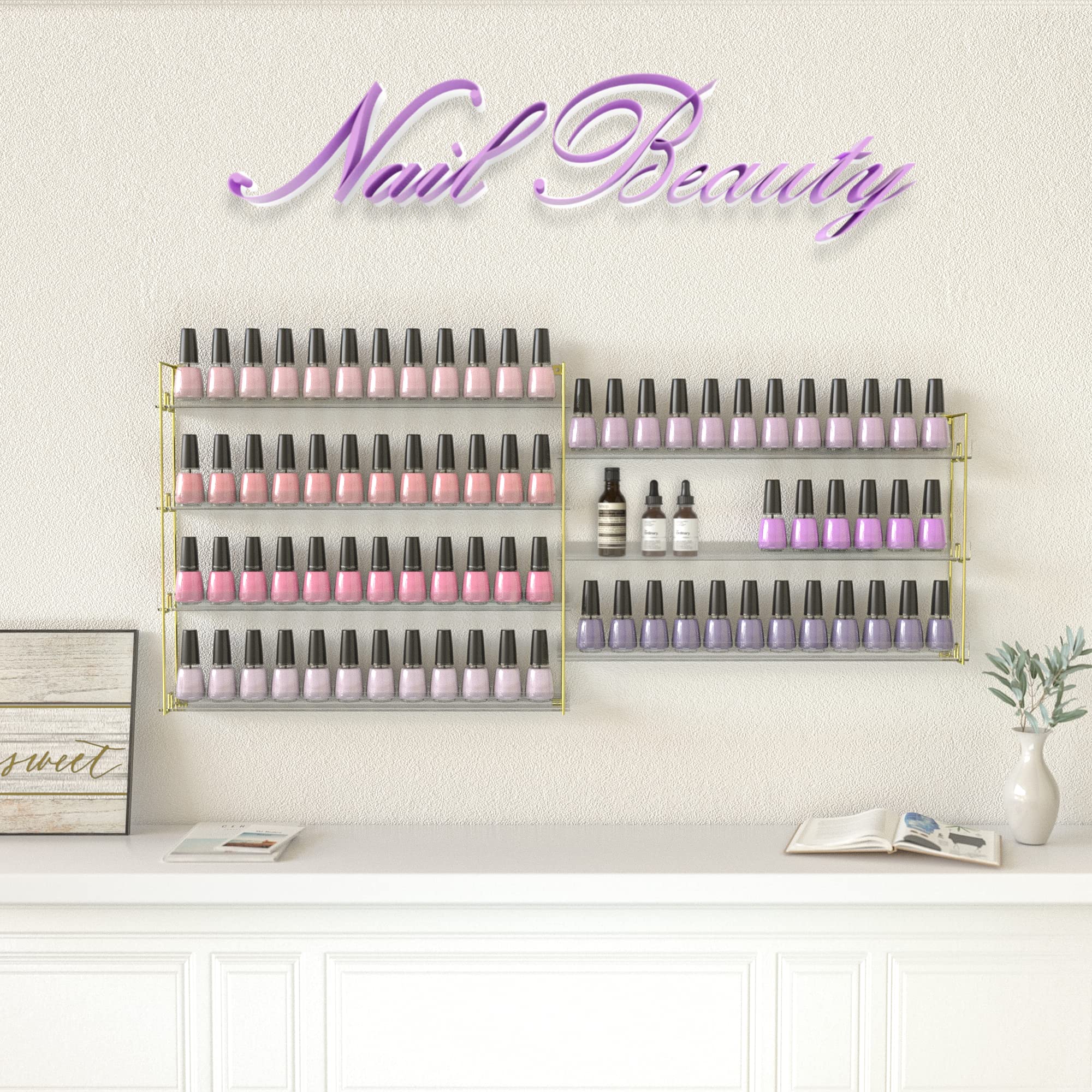 J JACKCUBE DESIGN Nail Polish Wall Mount Rack, 7 Tiers, Gold Acrylic Organizer for 84 Bottles, Model MK488A