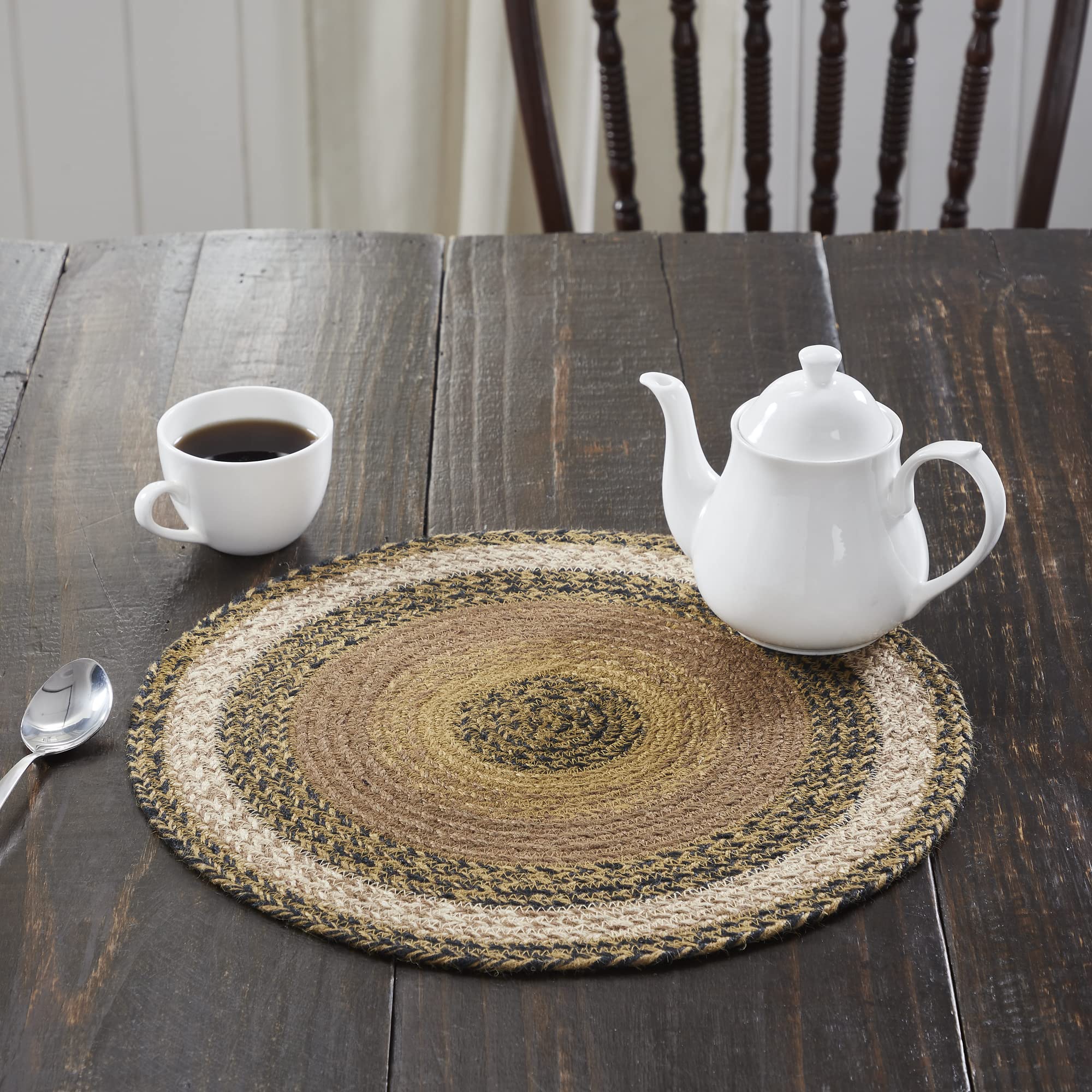 Vhc Brands Kettle Grove Table Mat- Pot Holder- Woven Jute Trivet, 15'' Round, Ombre