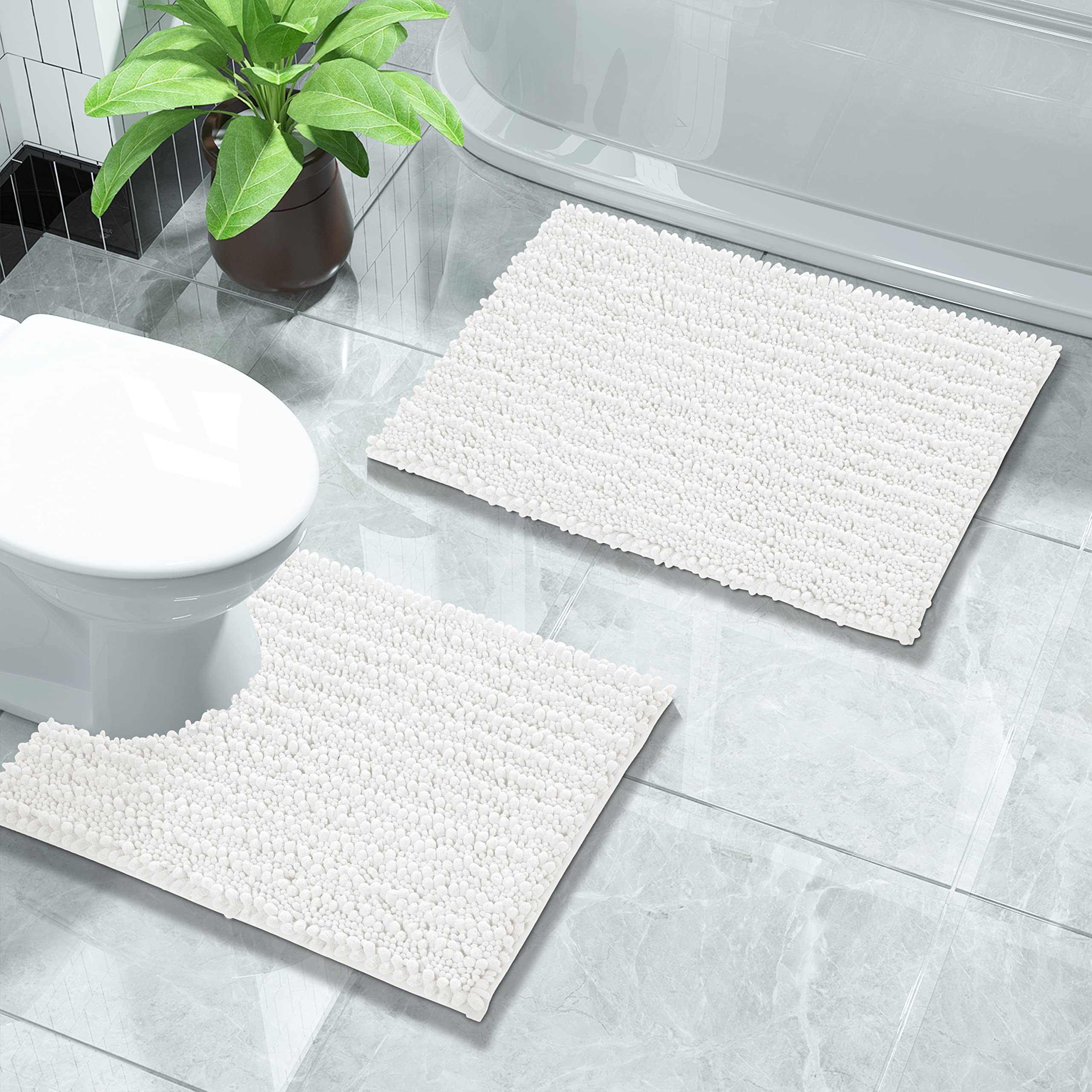 Yimobra Bathroom Rugs Sets 2 Piece, Luxury Fluffy Chenille Bathroom Rugs Toilet Mat, Soft Comfortable Non Slip Bath Rug, Machine