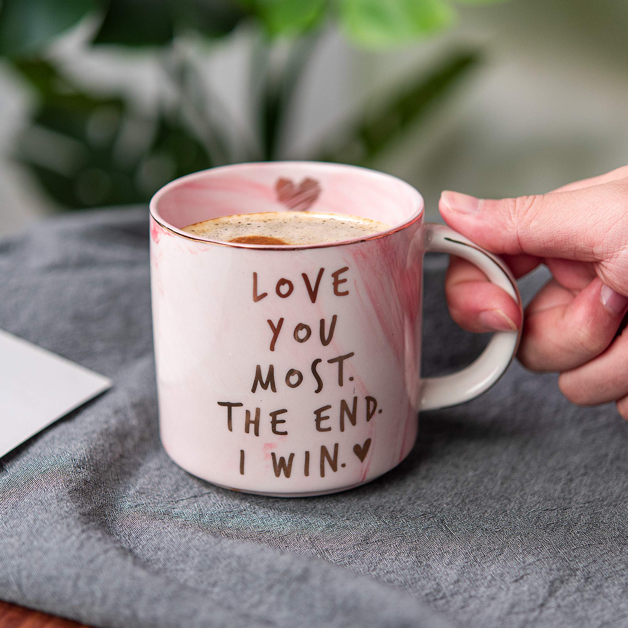 Girlfriend Anniversary  Birthday  Romantic Gift - Love You Most The End I Win - Cute Couple Gifts Ideas for Girlfriend  Wife  Fiance  Mom  Her  Couples - Pink Marble Mug  Ceramic 11.5oz Coffee Cup