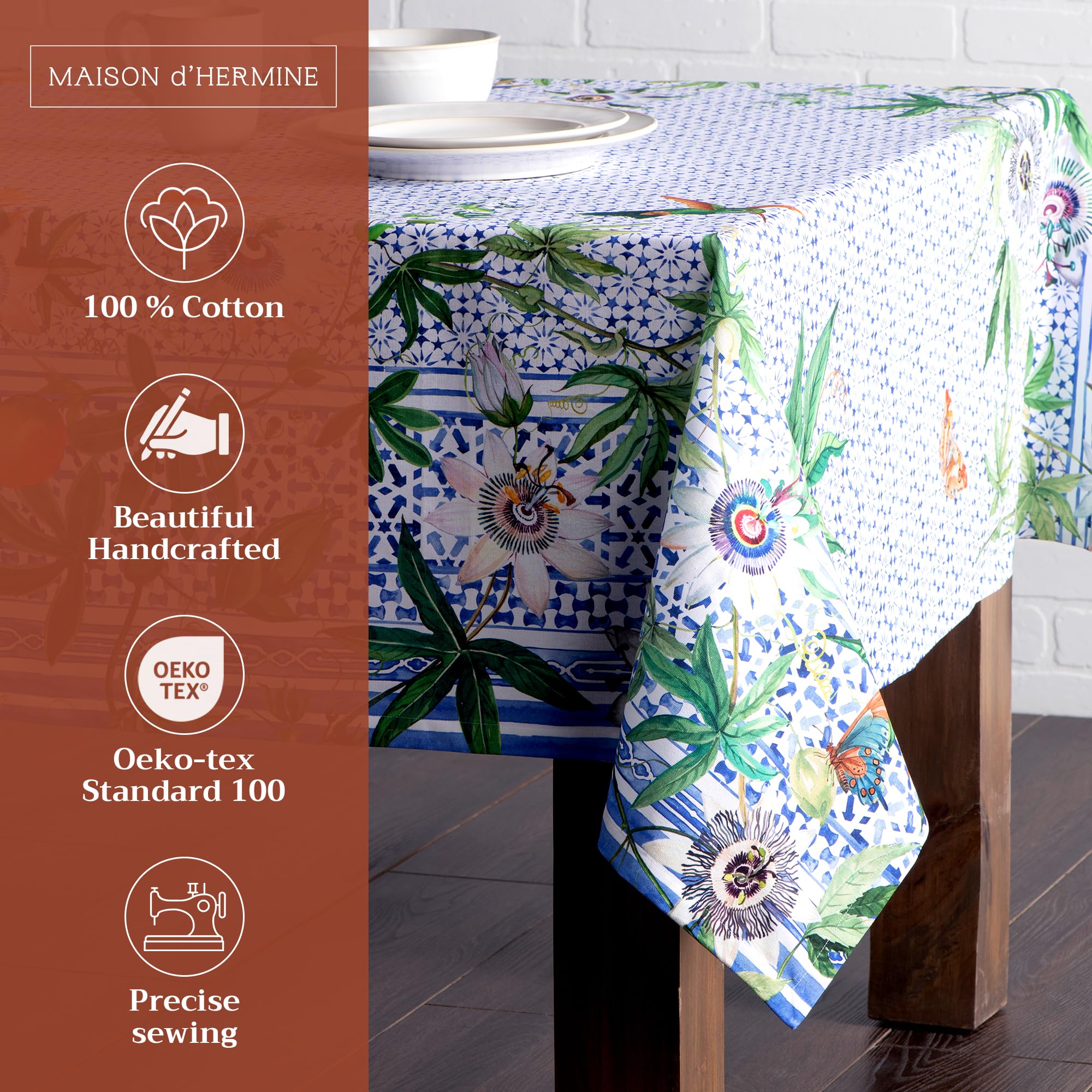 Maison d Hermine Table Cloth Rectangle Table 100% Cotton 60 x 120 Inches Tablecloth Reusable Decorative for Dining Room, Farmho