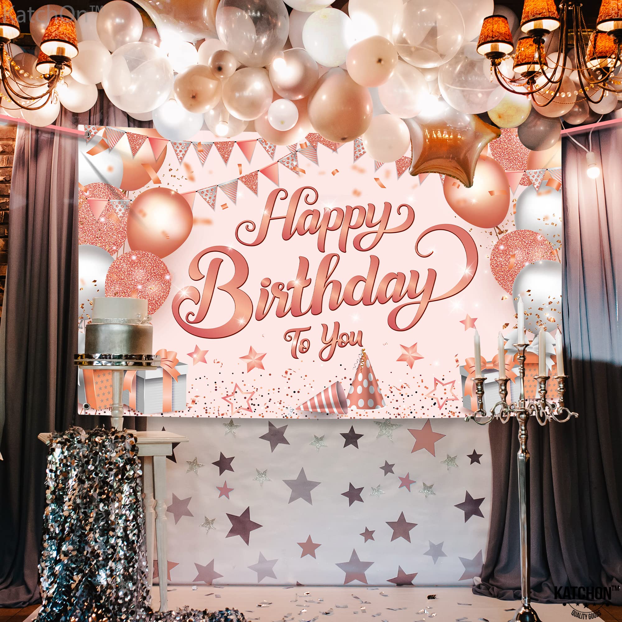 Katchon, Xtralarge Rosegold Happy Birthday Banner - 72X44 Inch | Rosegold Happy Birthday Backdrop | Happy Birthday Backdrop For