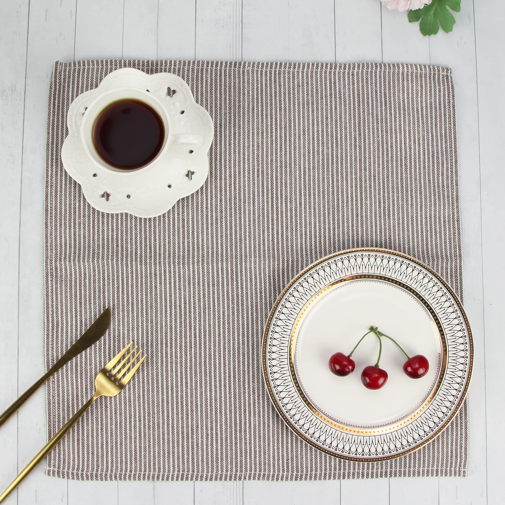 Infei Narrow Striped Cotton Linen Blended Dinner Cloth Napkins - Set Of 12 (40 X 40 Cm) - For Events & Home Use (Brown)