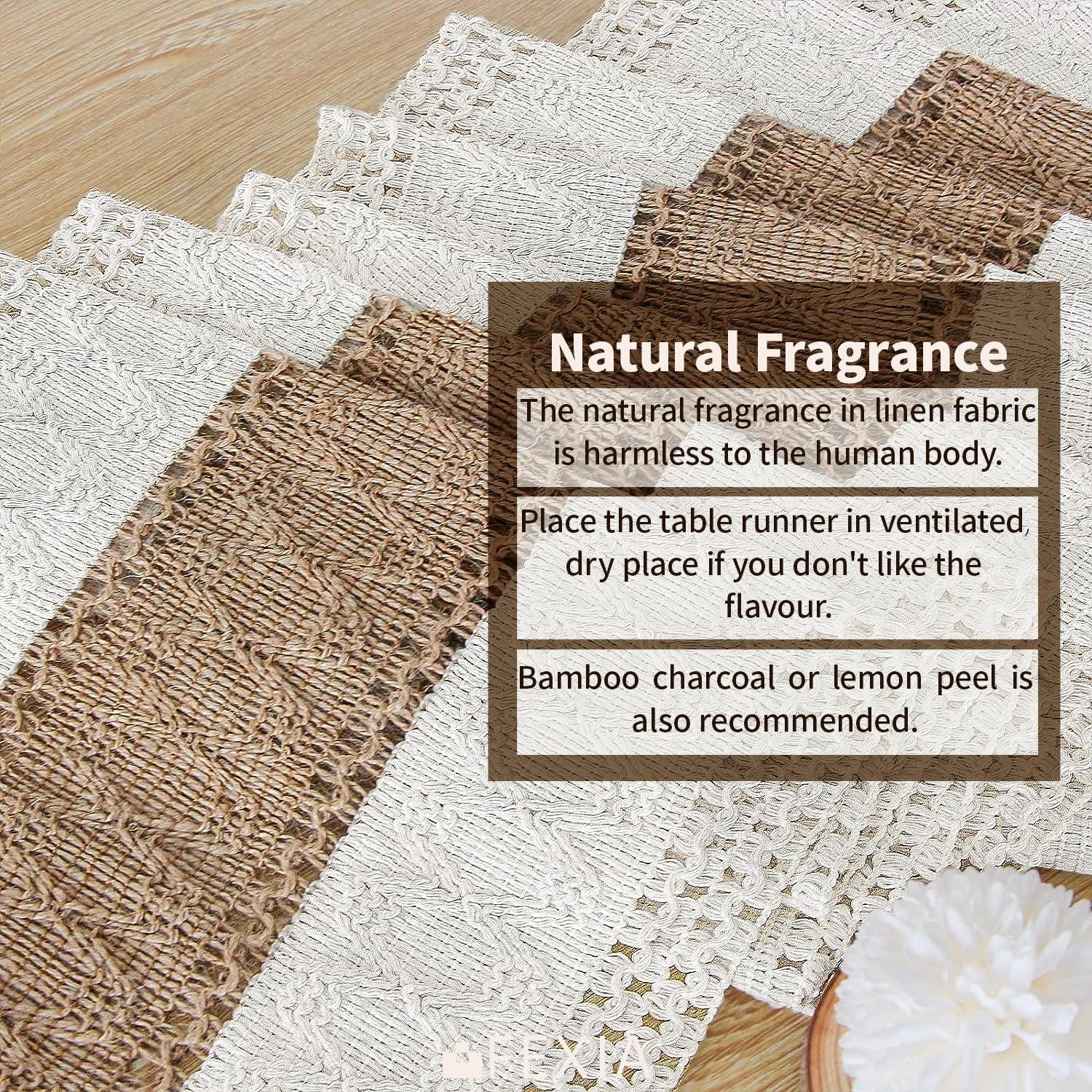FEXIA Boho Table Runner for Thanksgiving Home Decor 48 Inches Long Farmhouse Rustic Table Runner Cream & Brown Macrame(Without T
