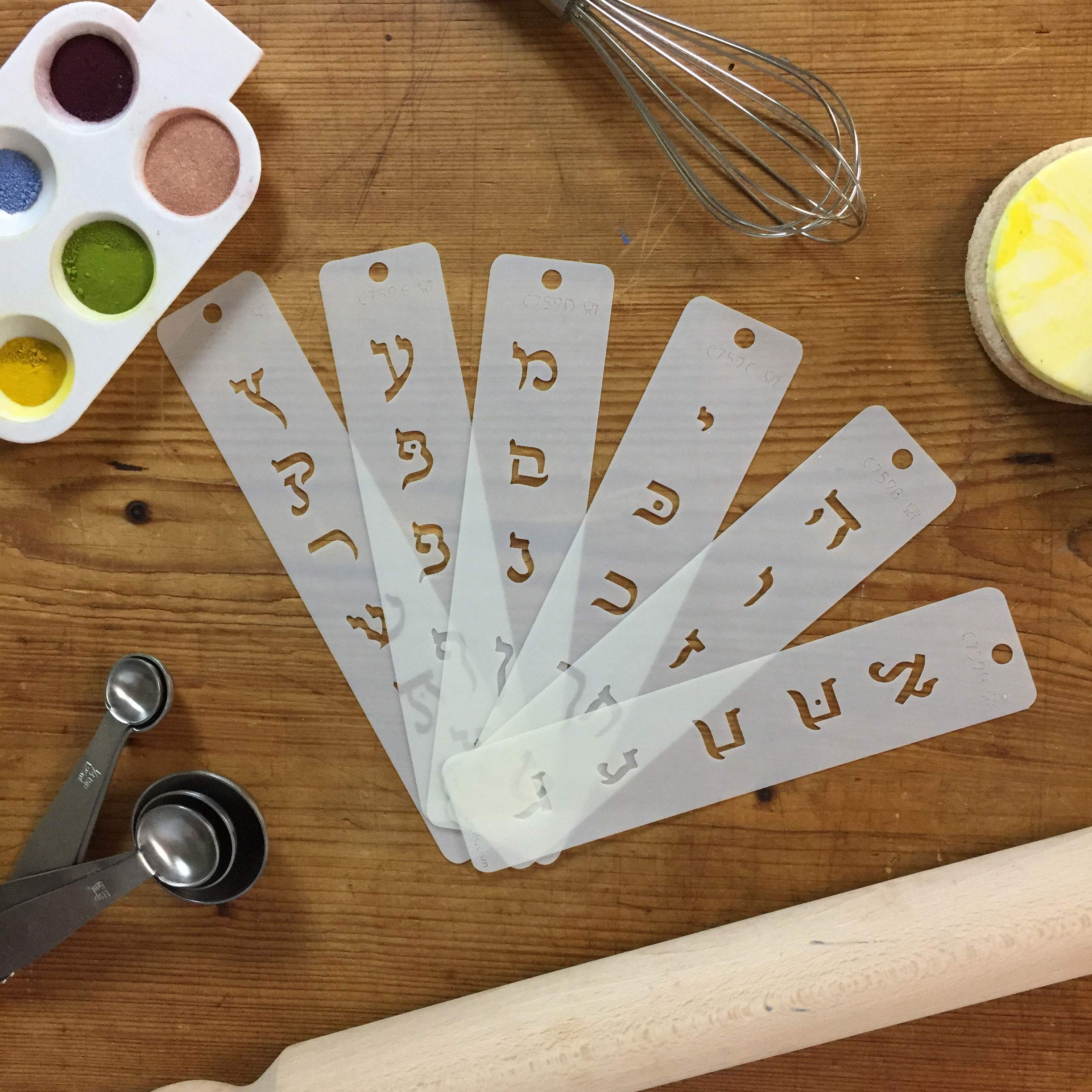 Designer Stencils C759 Small Hebrew Letter Cake Stencil Set, Beige/Semi-Transparent