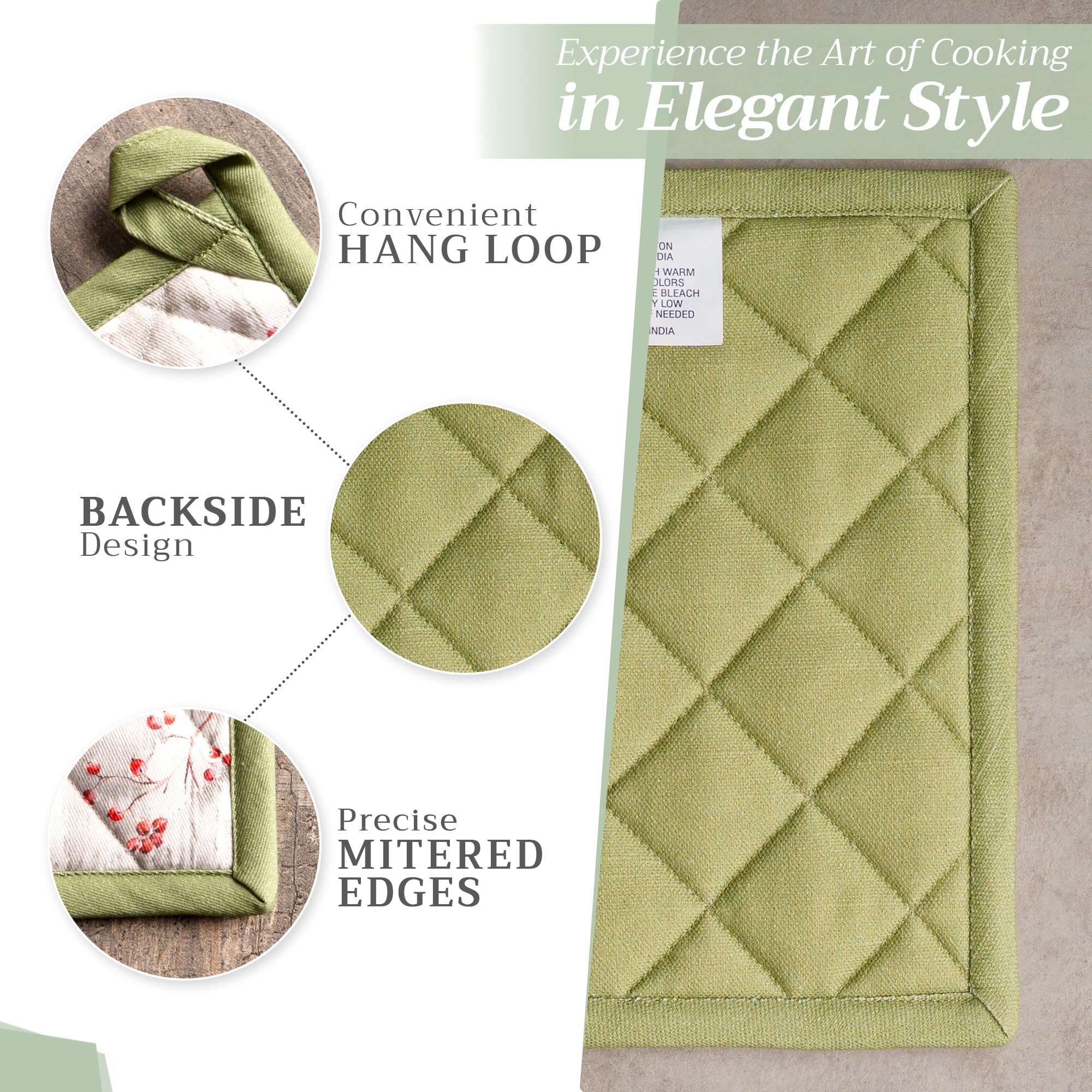 Maison d' Hermine Pot Holder 100% Cotton Heat Resistant Hot Pads with Loop Potholder for Gifts Baking Grilling  Handling Hot Pans  Mountain Life - Thanksgiving/Christmas (8 Inch x 8 Inch)