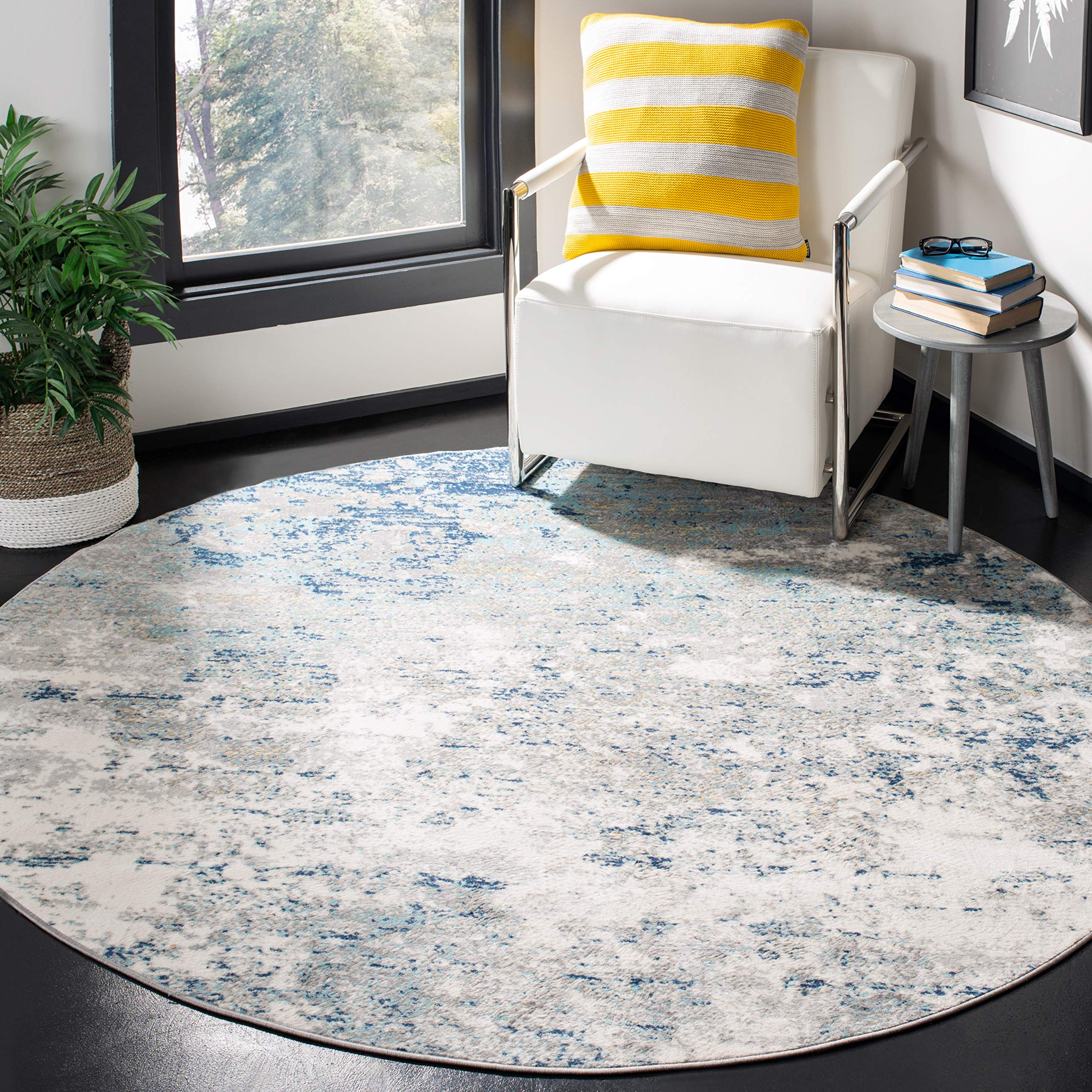SAFAVIEH Brentwood Collection 11 Round Light Grey/Blue BNT822F Modern Abstract Non-Shedding Dining Room Entryway Foyer Living R