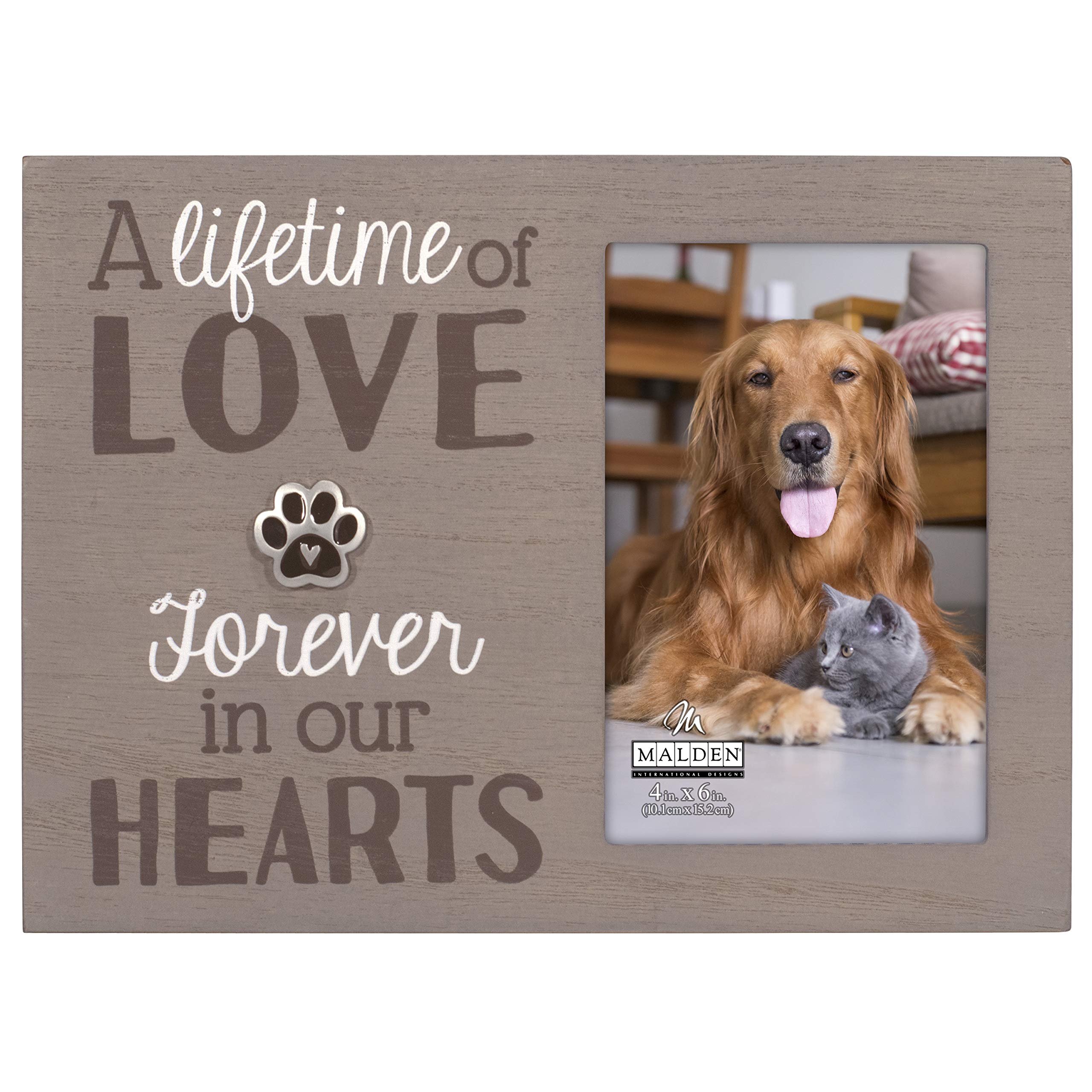 Malden Int Designs 4x6 Pet Sentiment Picture Frame A lifetime of love forever in our hearts MDF Wood Brown
