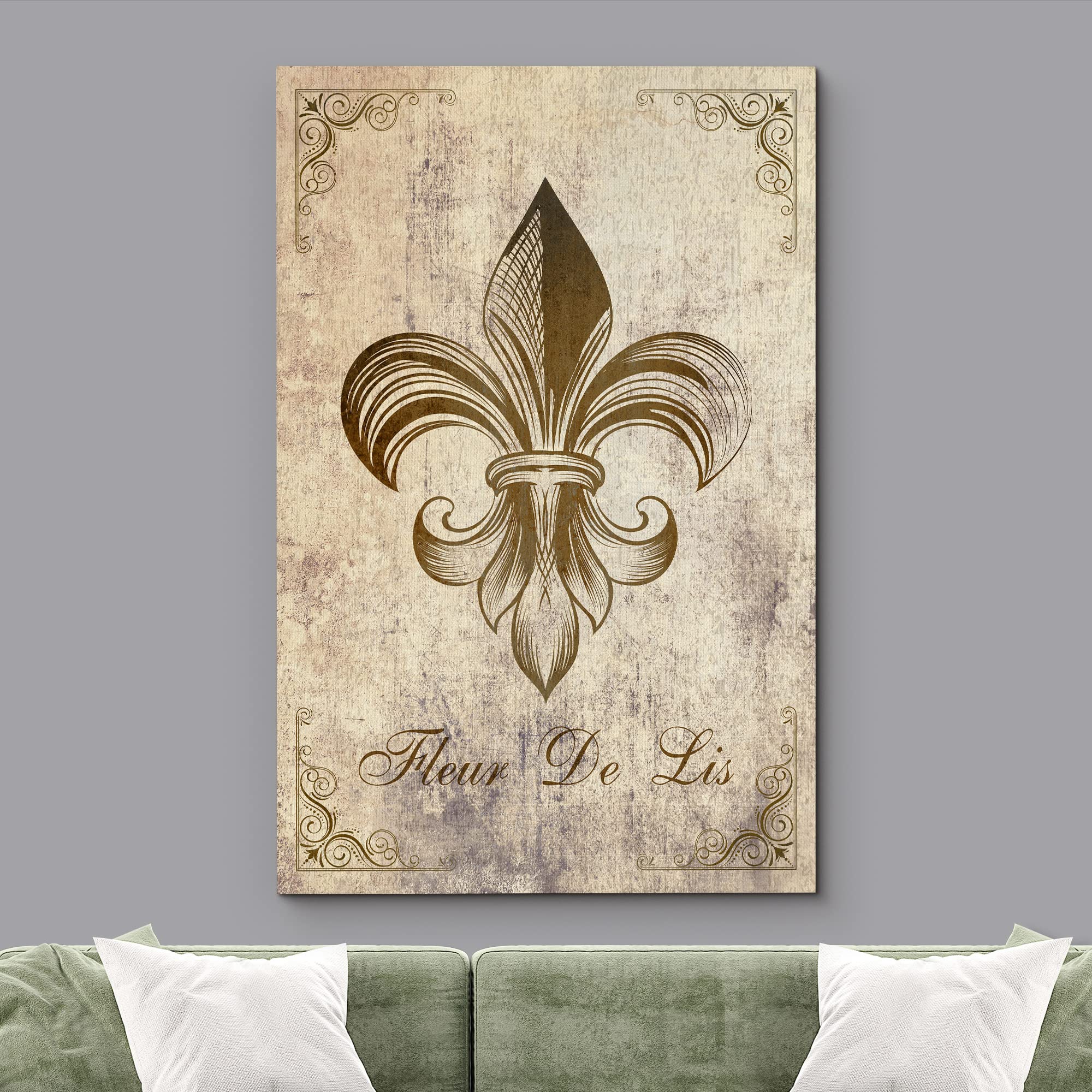 Wall26 - Canvas Wall Art - Fleur De Lis Flower On Vintage Abstract Background - Gallery Wrap Modern Home Art | Ready To Hang - 1