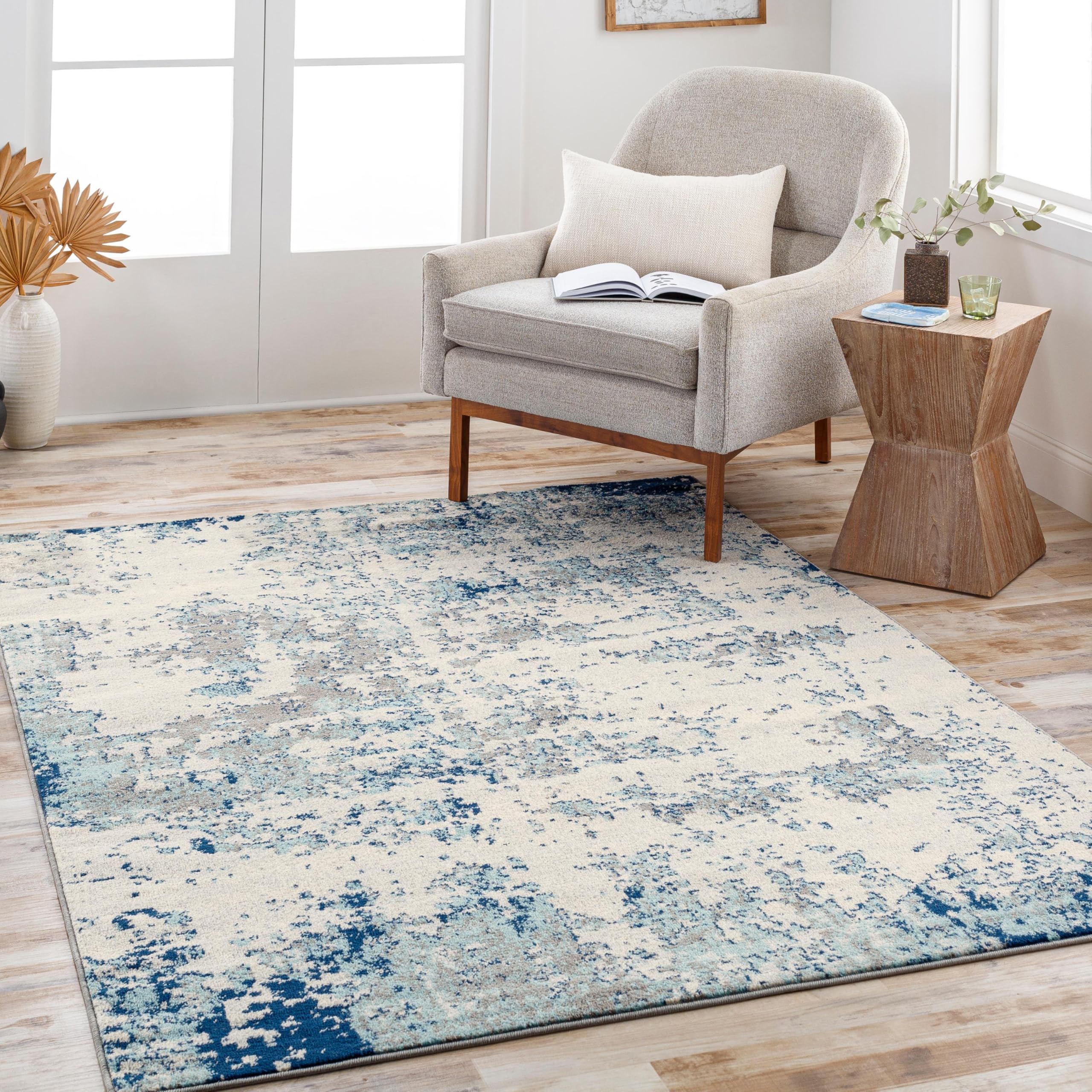 Livabliss Arti Modern Abstract Area Rug,10 x 14, Polypropylene, Dark Blue/Aqua
