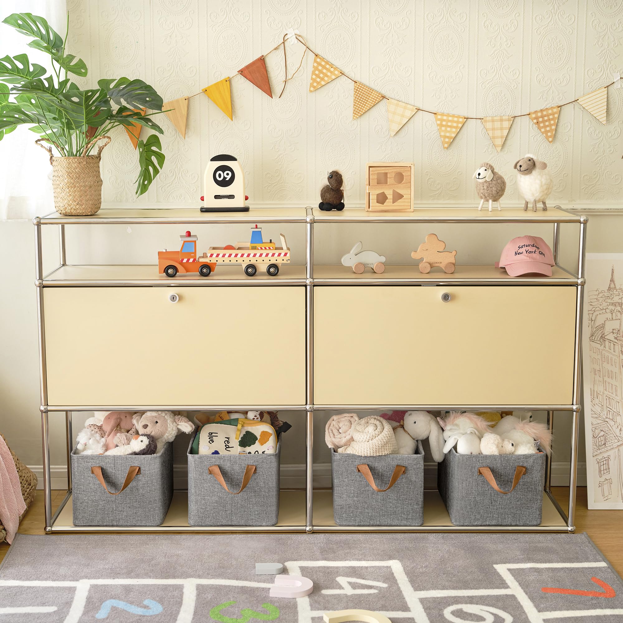 Granny Says Closet Storage Bins, Gray Storage Bins With Handles Metal Frame, Linen Closet Organizers And Storage Baskets Large,