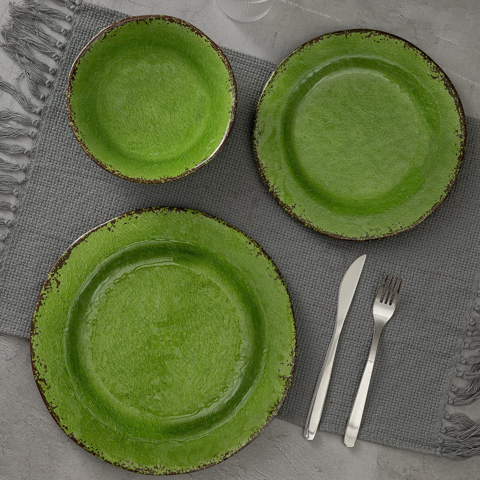 LEHAHA Melamine Dinnerware Set, 12-Piece Dishes Set, Lightweight and BPA Free Rustic Plates and Bowls Sets, Service for 4, Indoo