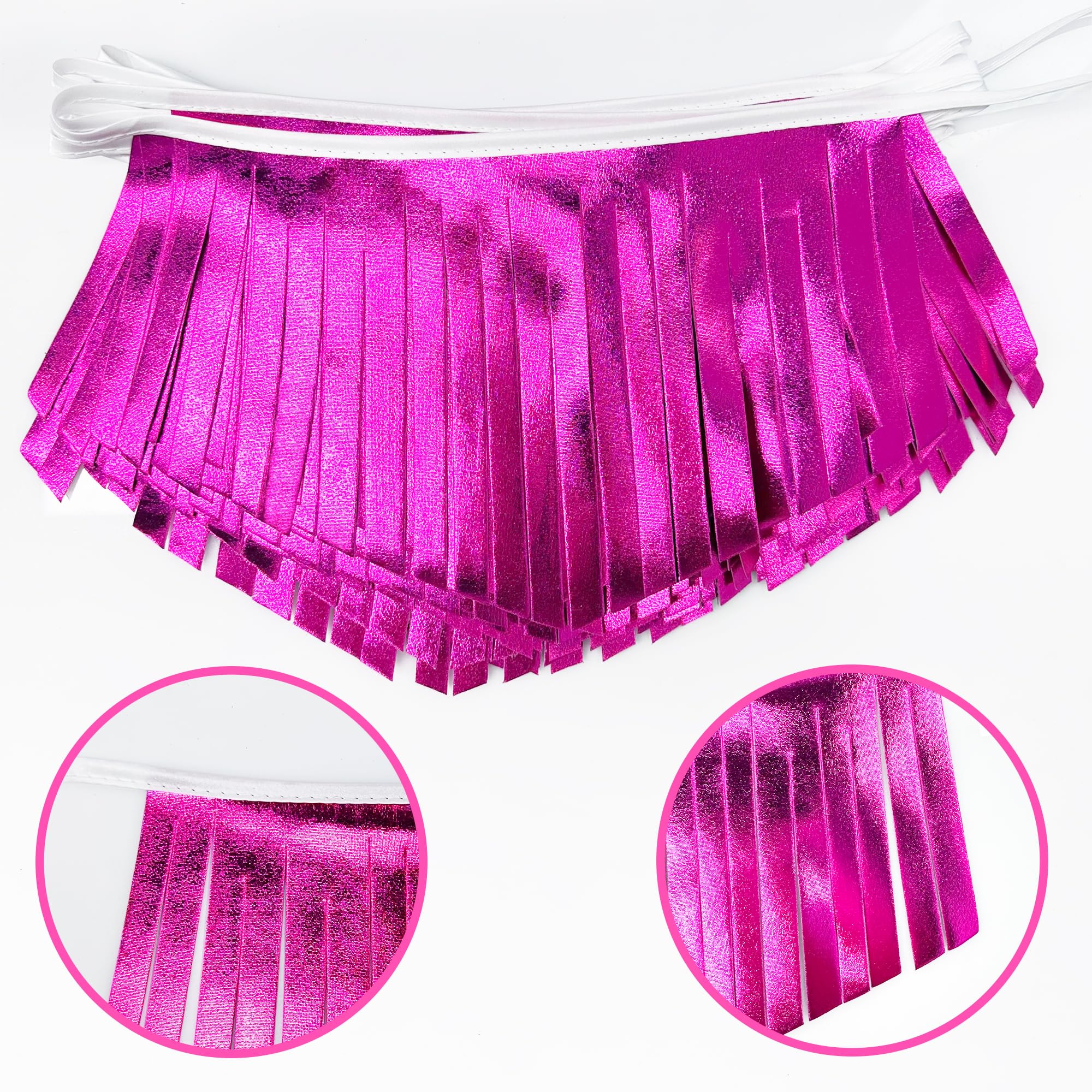 Hot Pink Tassel Banner Double Sided Metallic Fabric Pennant Bunting Flag Garland For Birthday Bachelorette Anniversary Engagemen