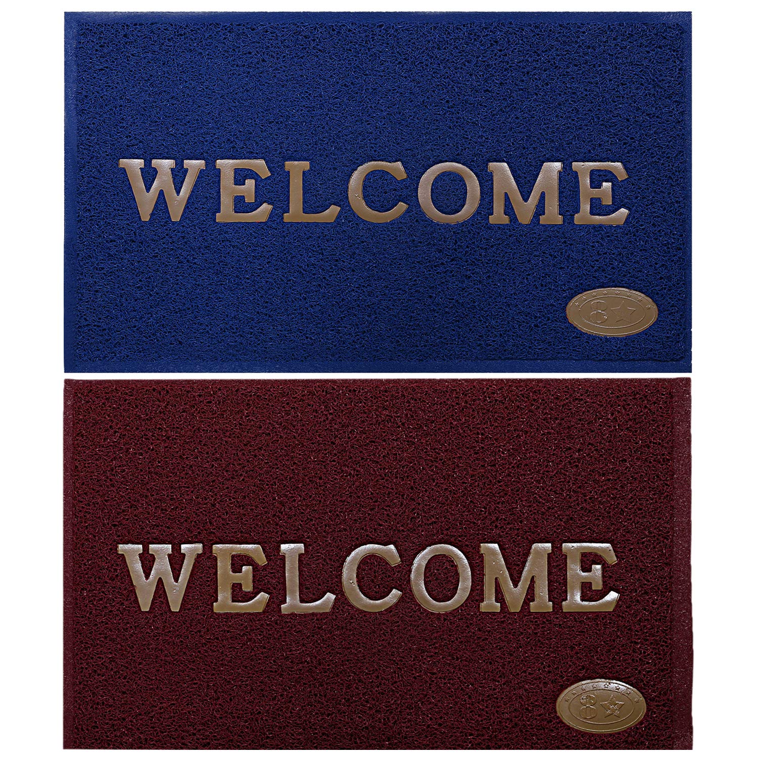 Kuber Industries Pvc Anti Skid 2 Pieces Welcome Door Mat (Blue & Maroon) -Ctltc11195, Rectangular, 58X38 Cm