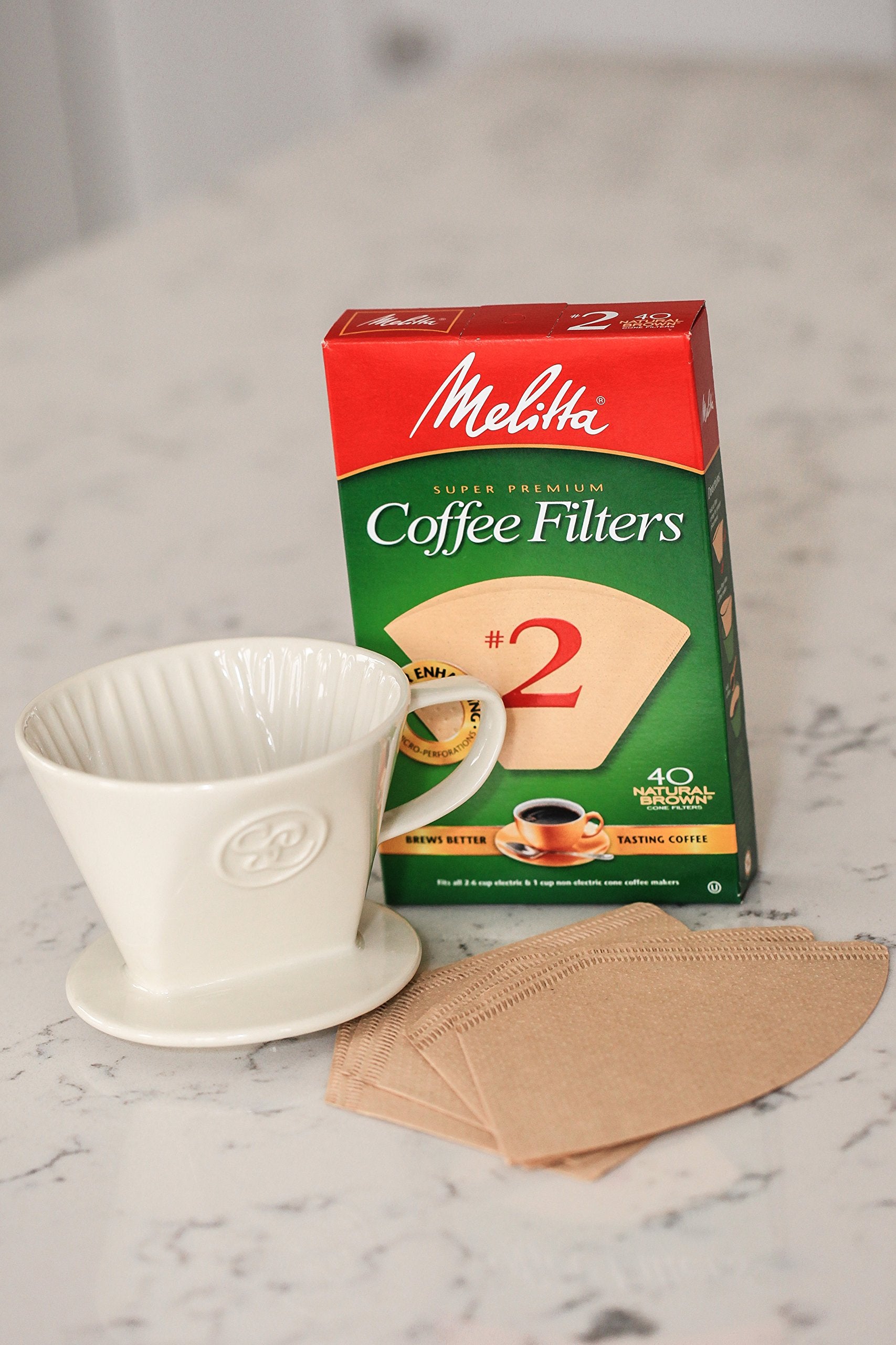 Simply Charmed Pour Over Coffee Dripper - Single Cup Ceramic Coffee Maker with 40 Count Melitta Filters