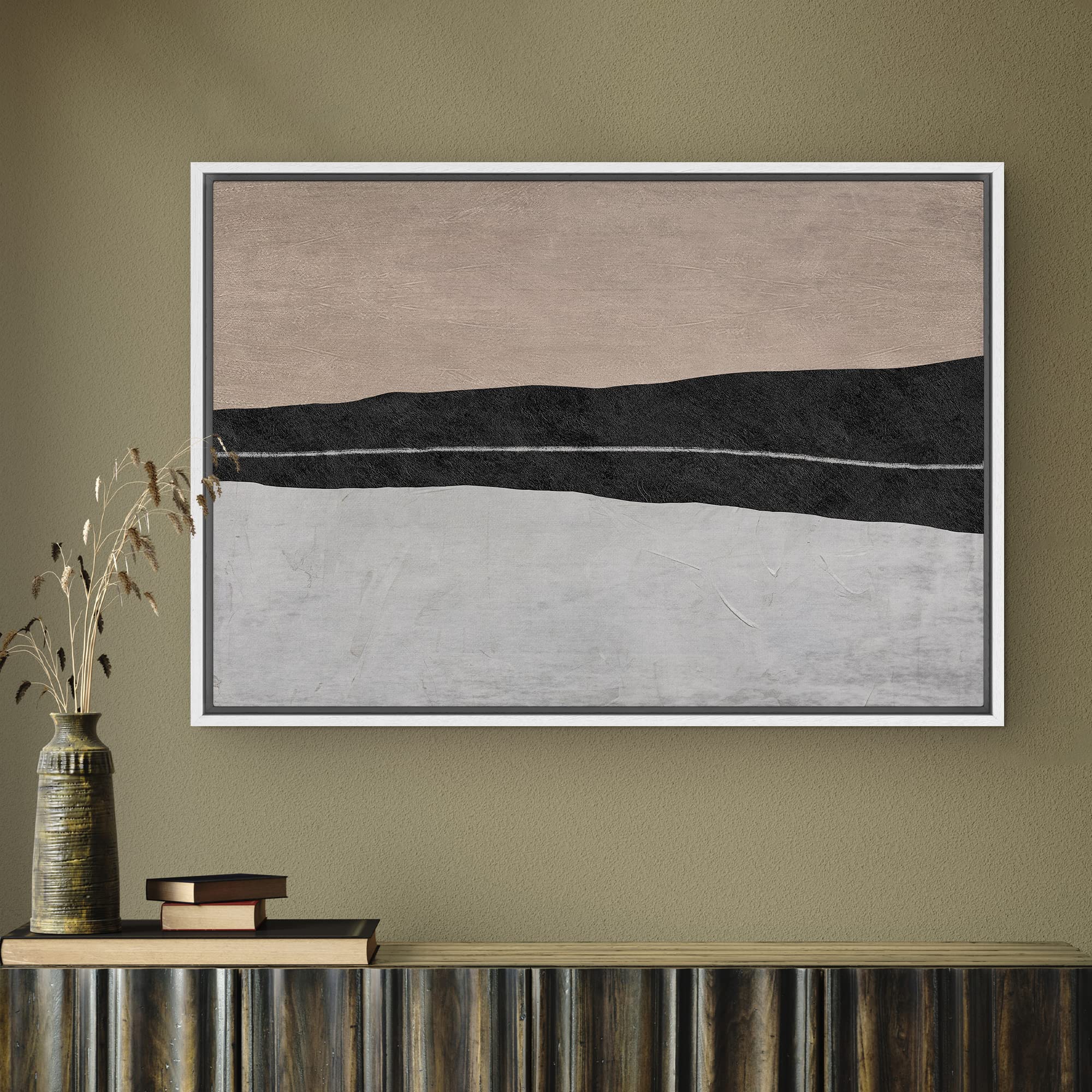 Signwin Framed Canvas Print Wall Art Brown Black Gray Pastel Color Field Abstract Shapes Illustrations Modern Art Decorative Con