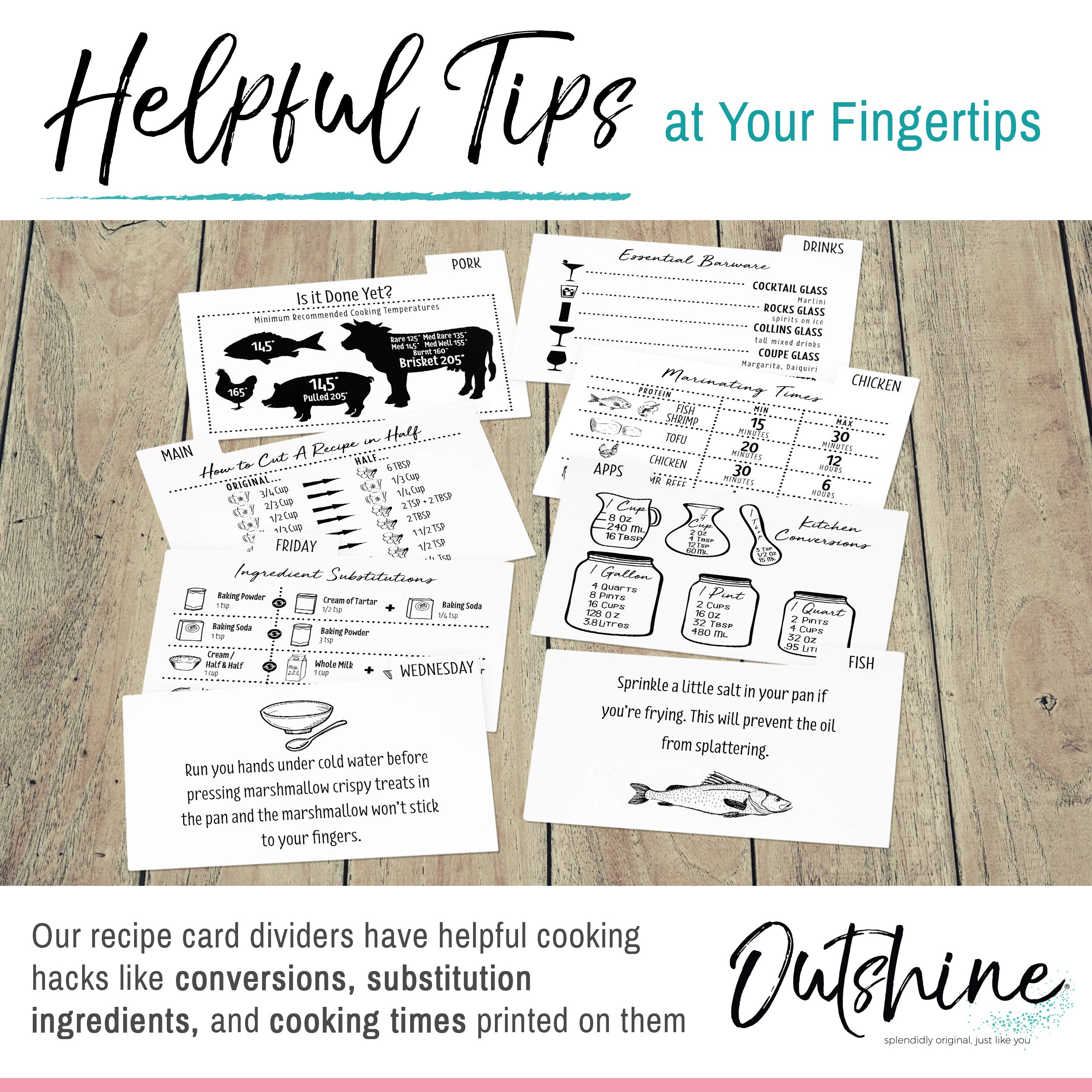 Outshine Premium Kraft Recipe Cards Dividers 4X6 With Tabs (Set Of 24) | Recipe Box Dividers Made Of Thick Cardstock | Includes