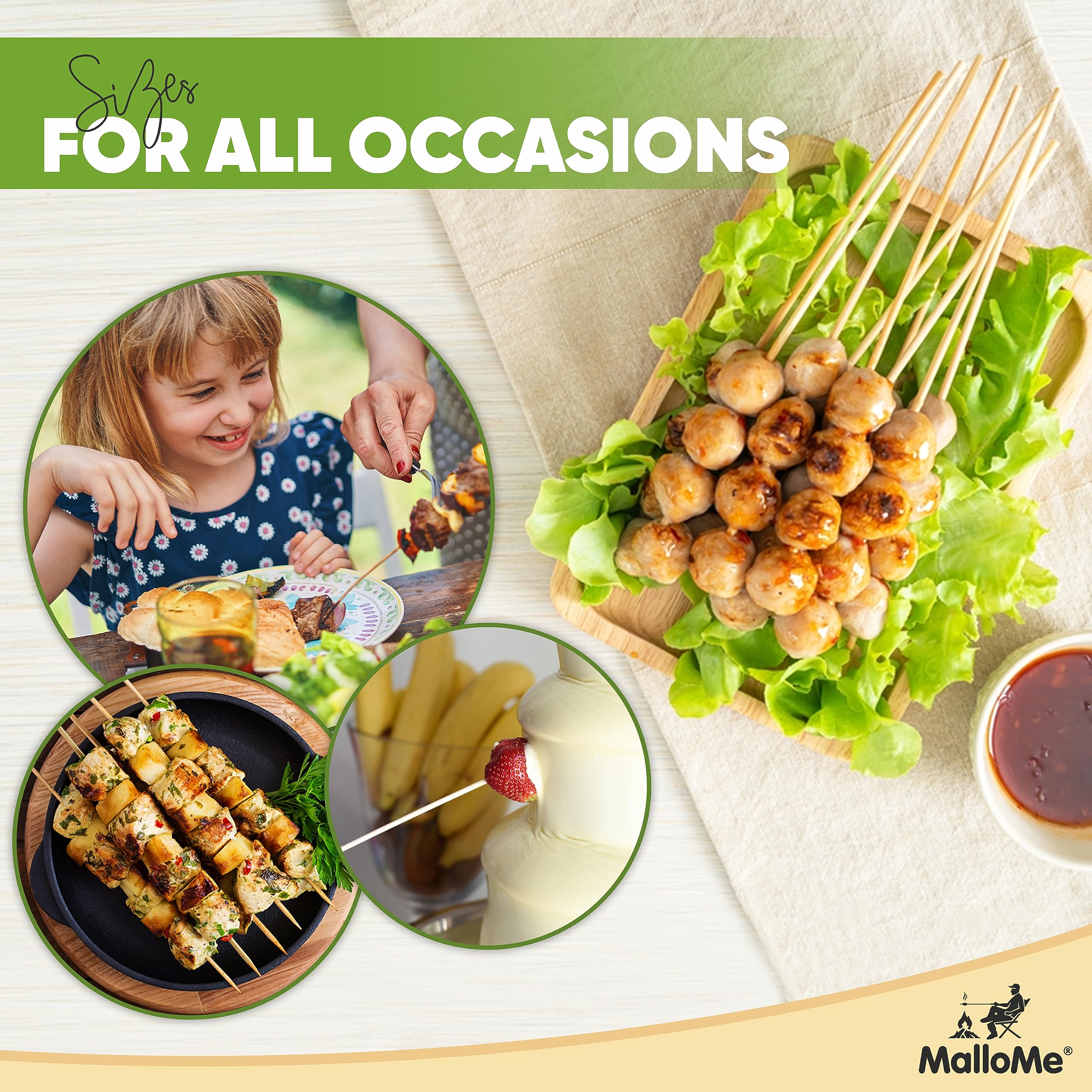Mallome Bamboo Skewers 10 Inch 100 Pack Smores Sticks - 4Mm Thick Wooden Skewers For Appetizers- Wood Bamboo Sticks For Crafts -
