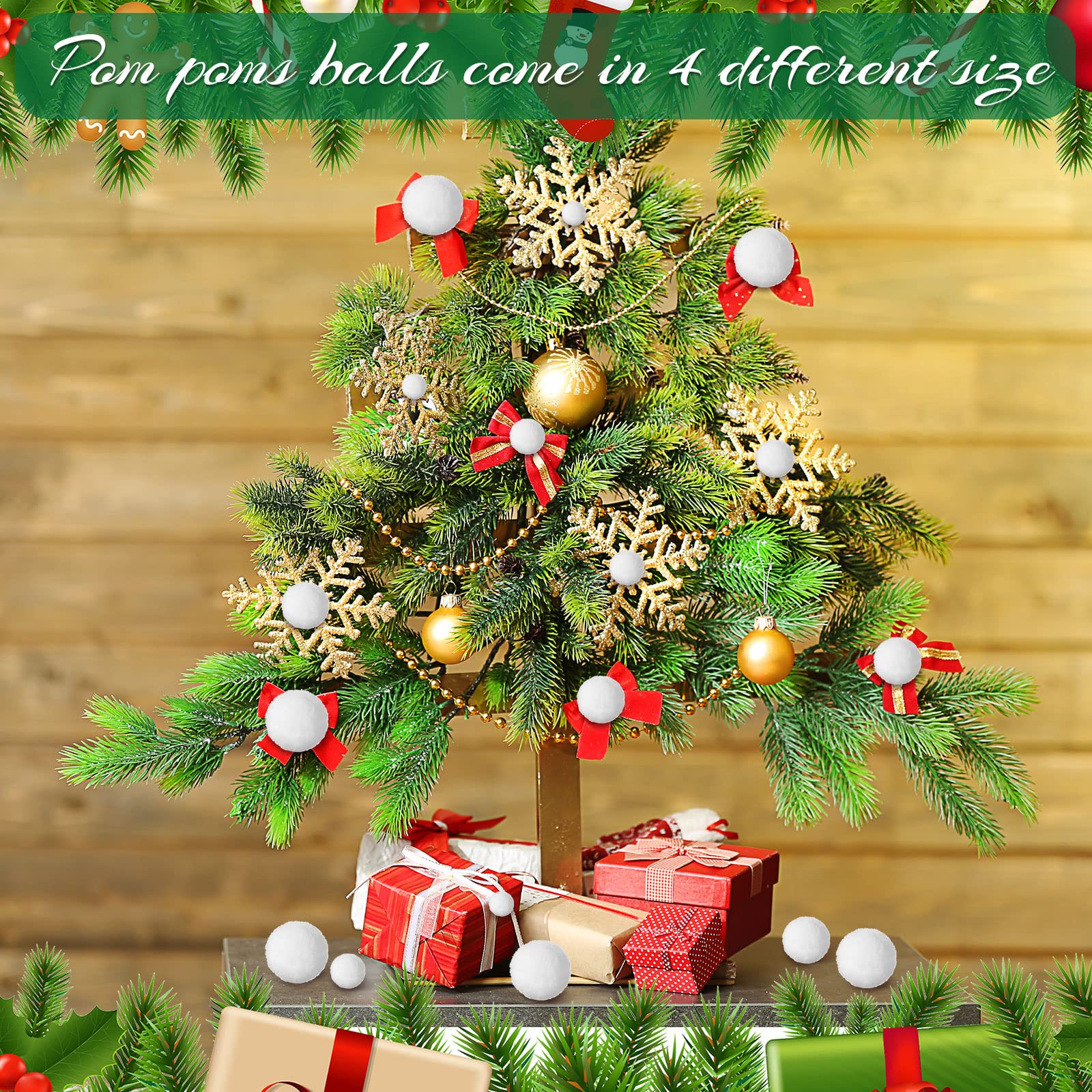 Tegeme 1200 PCS Pom Poms Balls for Christmas Winter Thanksgiving Valentine DIY Crafts Home Office School Garlands Decor (White)