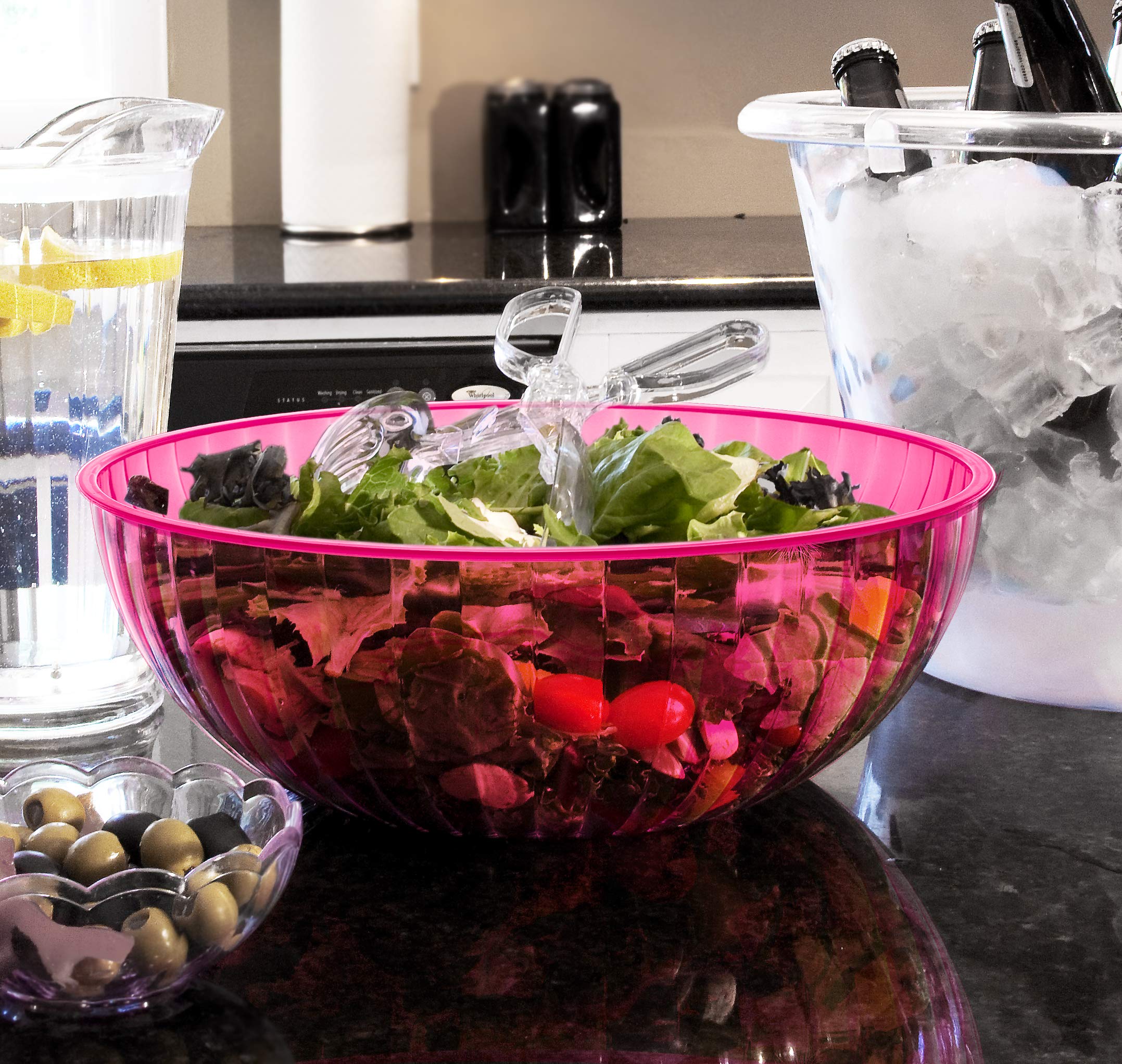 Party Essentials Hard Plastic 192-Ounce Serving Bowl, Neon Pink