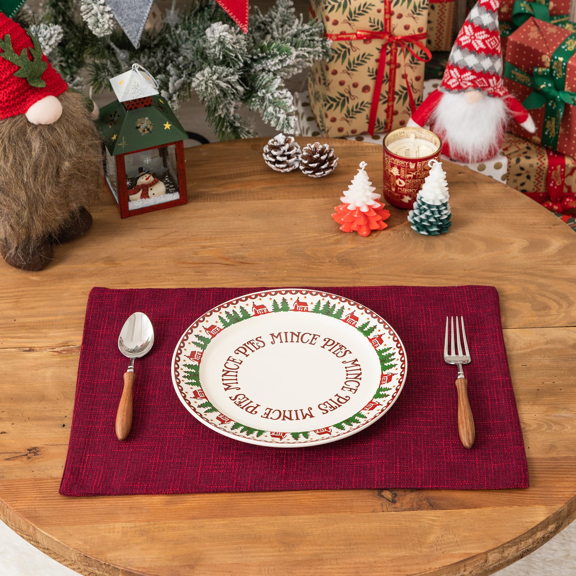 Kevin Textile Burlap Linen Placemats Set Of 4 Valentines Day Heat Resistant Dining Table Place Mats Washable Kitchen Table Mats,